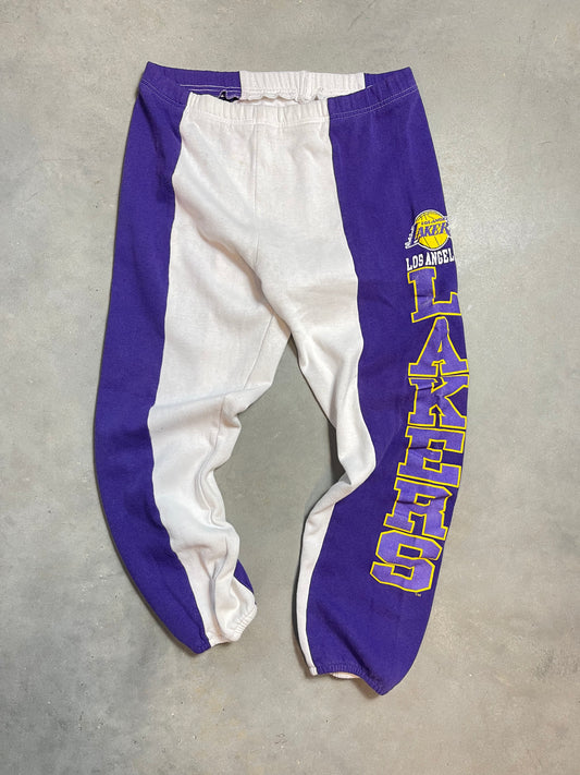 90’s Los Angeles Lakers Vintage Nutmeg Mills Colorblocked NBA Sweatpants (Large)