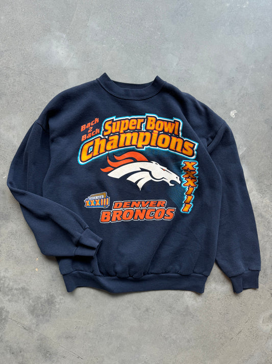 1999 Denver Broncos Super Bowl XXXIII Vintage Back to Back Champions NFL Crewneck (Medium)