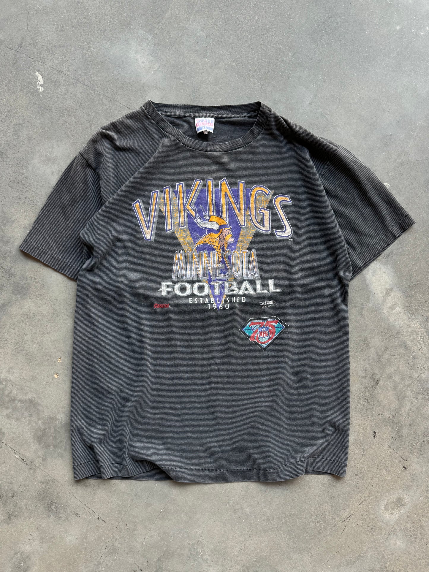 1994 Minnesota Vikings Vintage Striped 75th Anniversary Logo NFL Tee (XL)