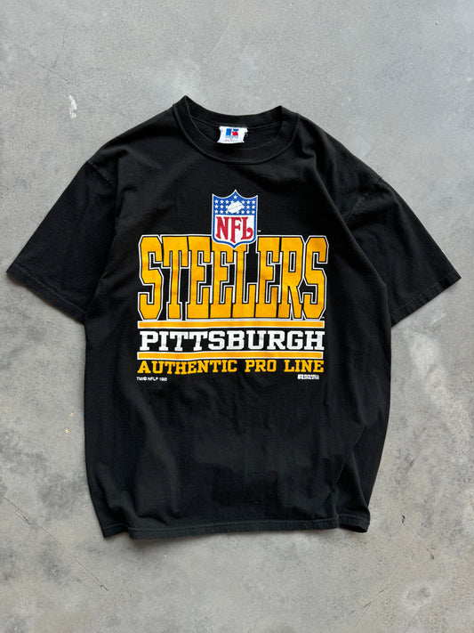 1995 Pittsburgh Steelers Vintage Russell Athletic NFL Pro Line Block Letter Tee (Large)