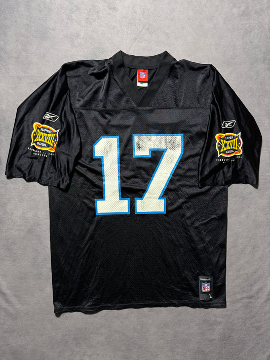 2004 Carolina Panthers Jake Delhomme Vintage Black Reebok Super Bowl XXXVIII NFL Jersey (Large)