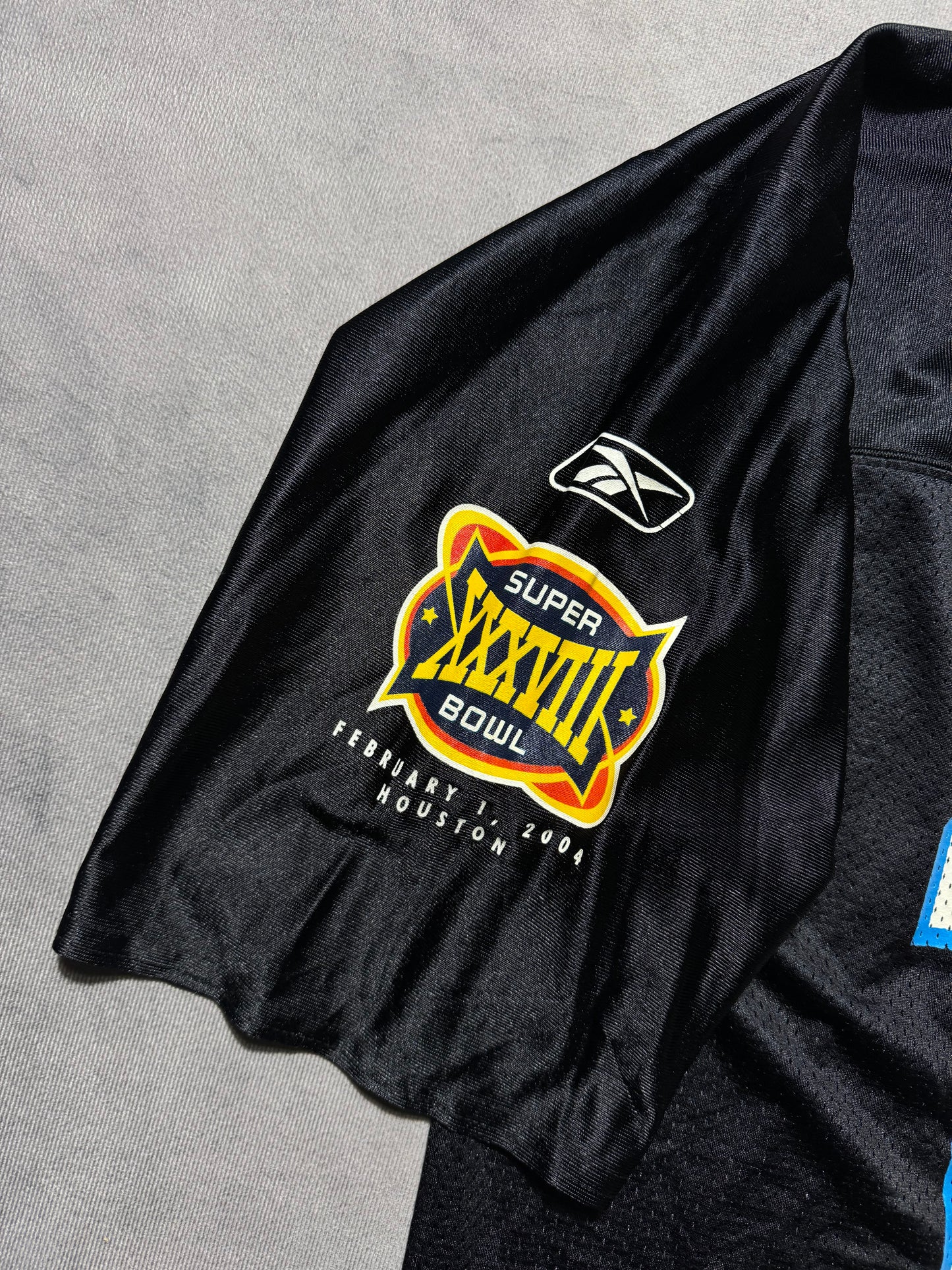 2004 Carolina Panthers Jake Delhomme Vintage Black Reebok Super Bowl XXXVIII NFL Jersey (Large)