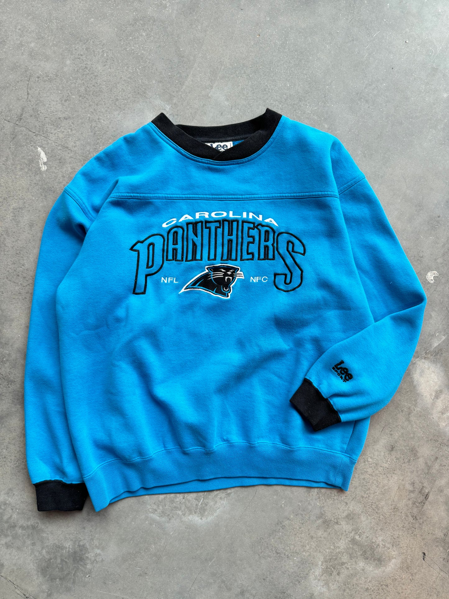 90’s Carolina Panthers Vintage Lee Sport Electric Blue Embroidered NFL Crewneck (Medium)