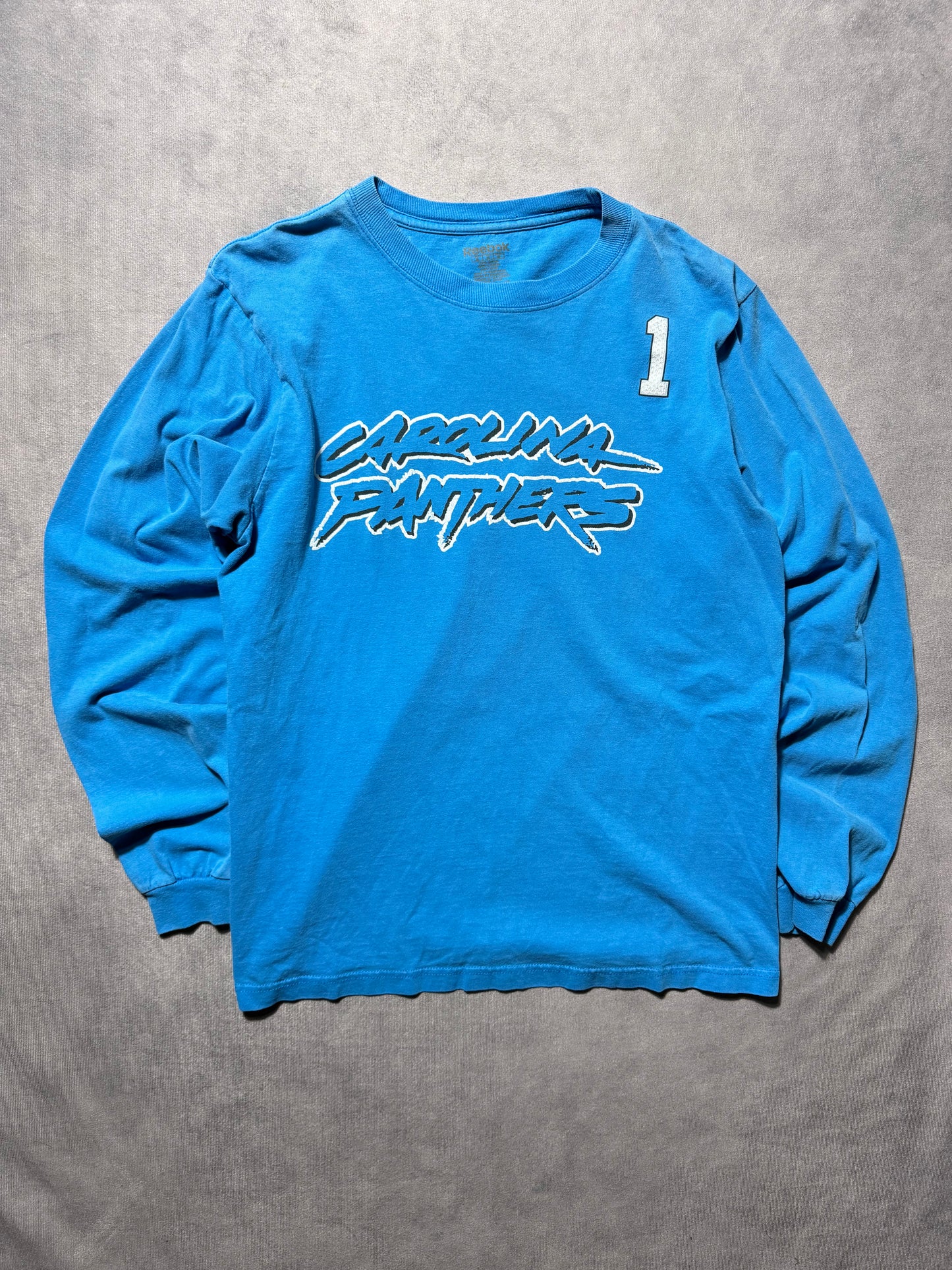 2011 Carolina Panthers Cam Newton Alternate Blue Cat Scratch Font Rookie Season NFL Longsleeve Tee (Medium)
