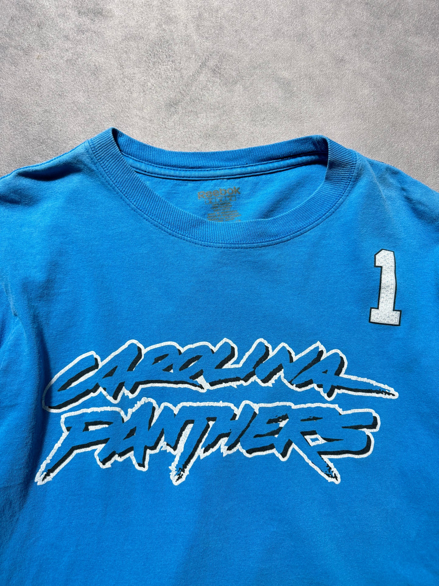 2011 Carolina Panthers Cam Newton Alternate Blue Cat Scratch Font Rookie Season NFL Longsleeve Tee (Medium)