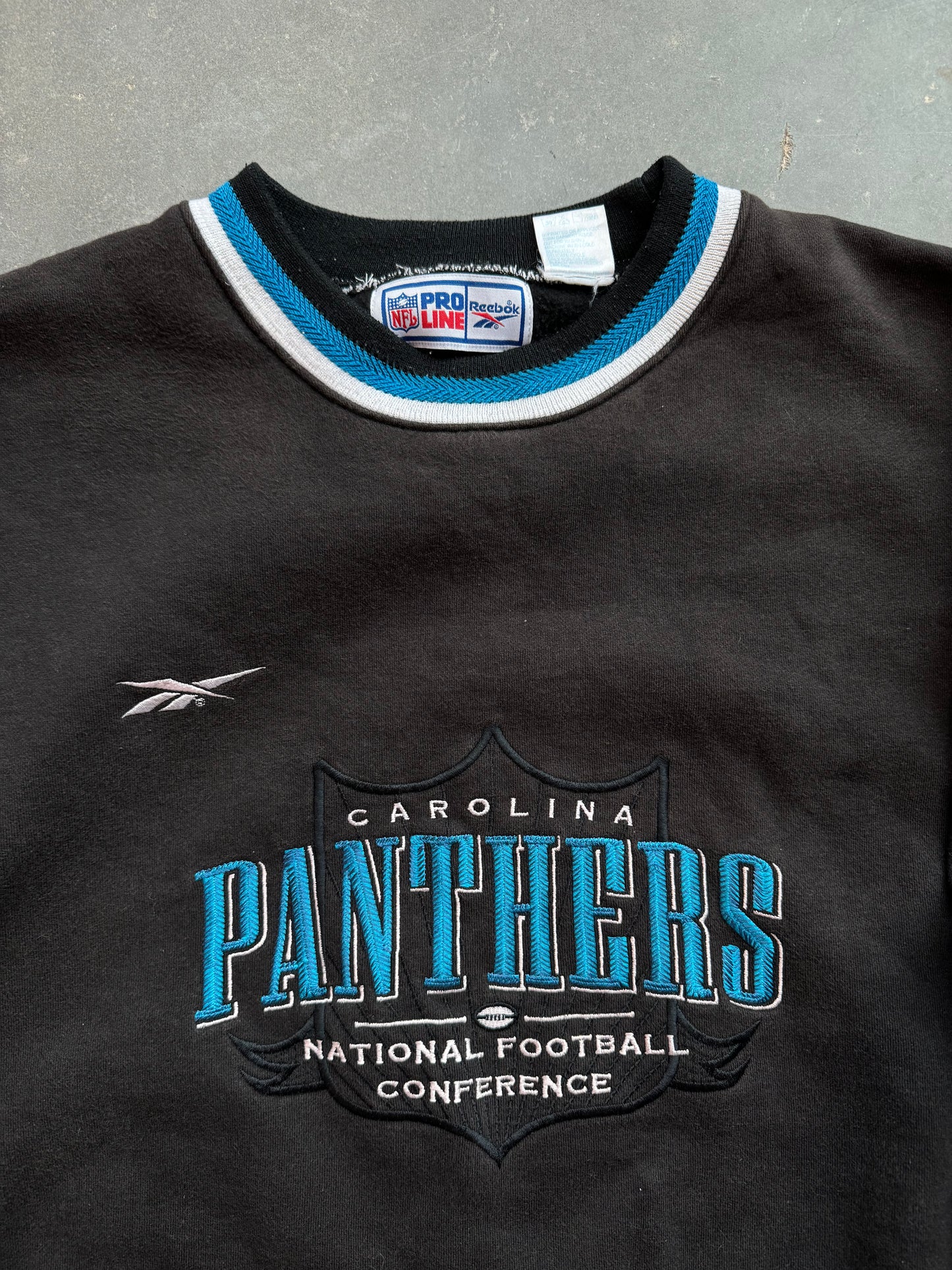 90’s Carolina Panthers Vintage Reebok NFL Pro Line Ultra Heavyweight Embroidered Ribbed NFL Crewneck (XXL)