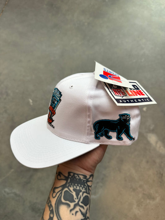 1995 Carolina Panthers Inaugural Season at Clemson University Full Cat Alternate Logo Vintage Sports Specialties White NFL Snapback Hat - Deadstock (OSFA)