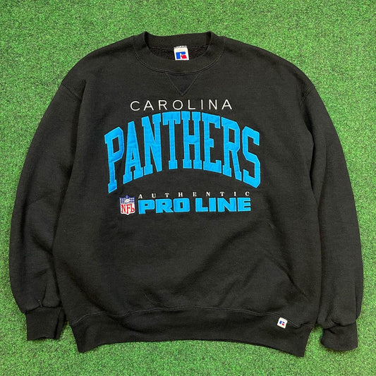 90’s Carolina Panthers Vintage Embroidered Russell Athletic Pro Line NFL Crewneck (Large)