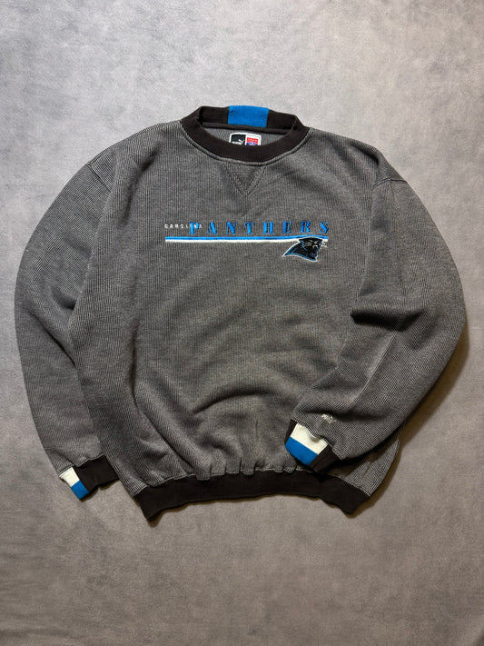90’s Carolina Panthers Vintage Puma Striped Embroidered NFL Spellout Crewneck (Boxy Large)