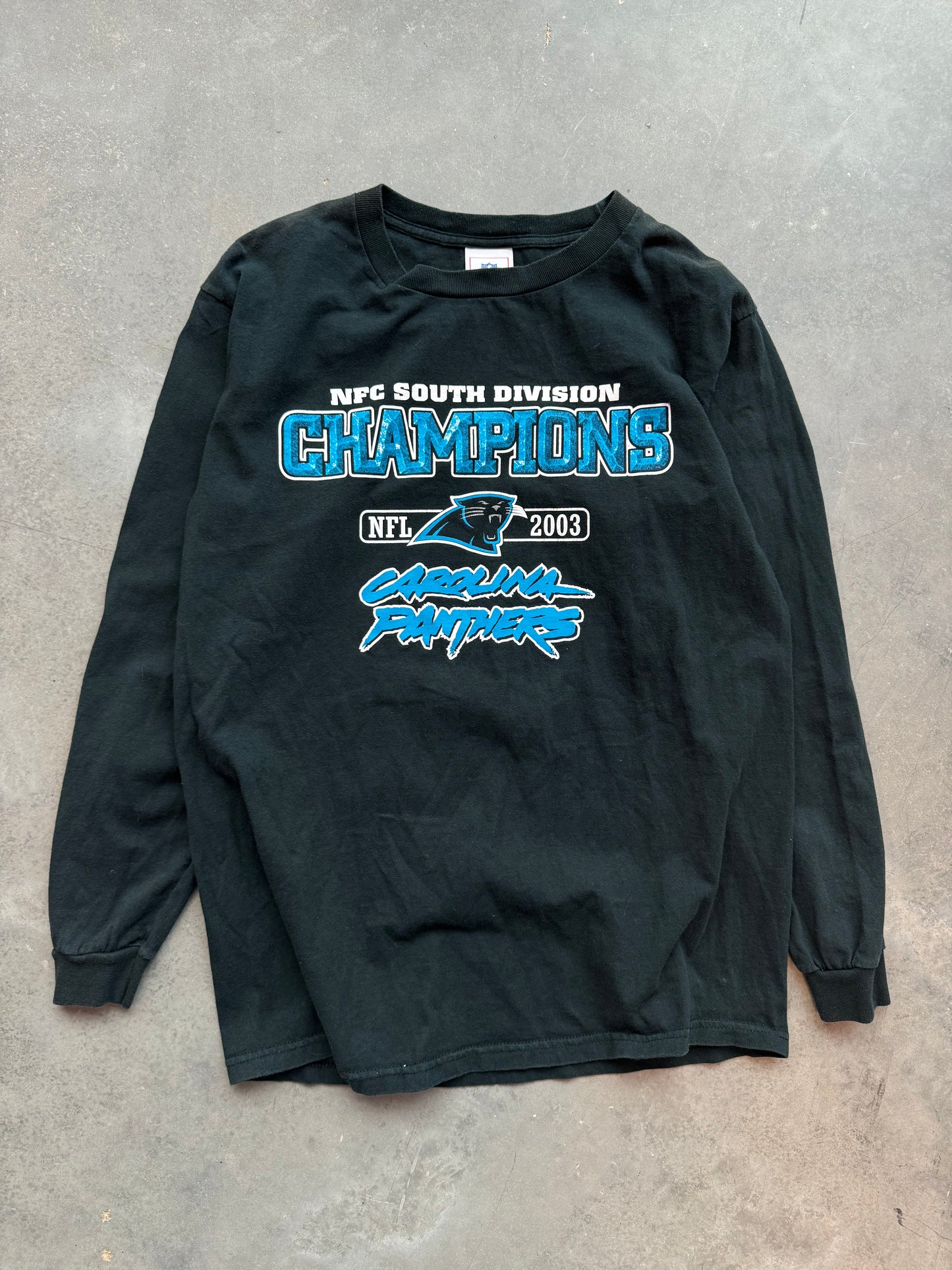 2003 Carolina Panthers NFC South Division Champions Vintage Car Scratch Font NFL Longsleeve Tee (Medium)