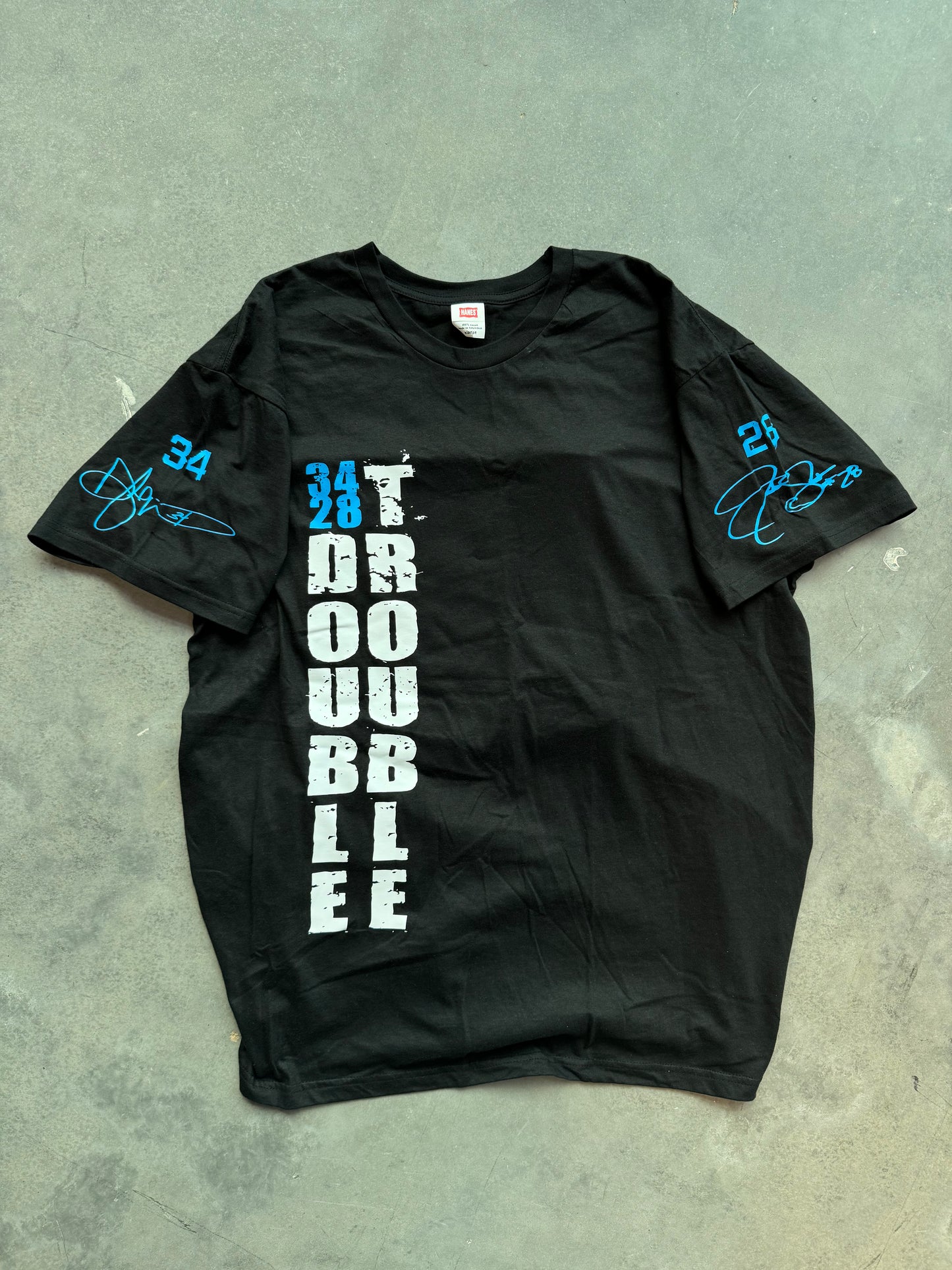 00’s Carolina Panthers DeAngelo Williams x Jonathan Stewart “Double Trouble” Official Troublemaker Fan Club NFL Tee (XL)