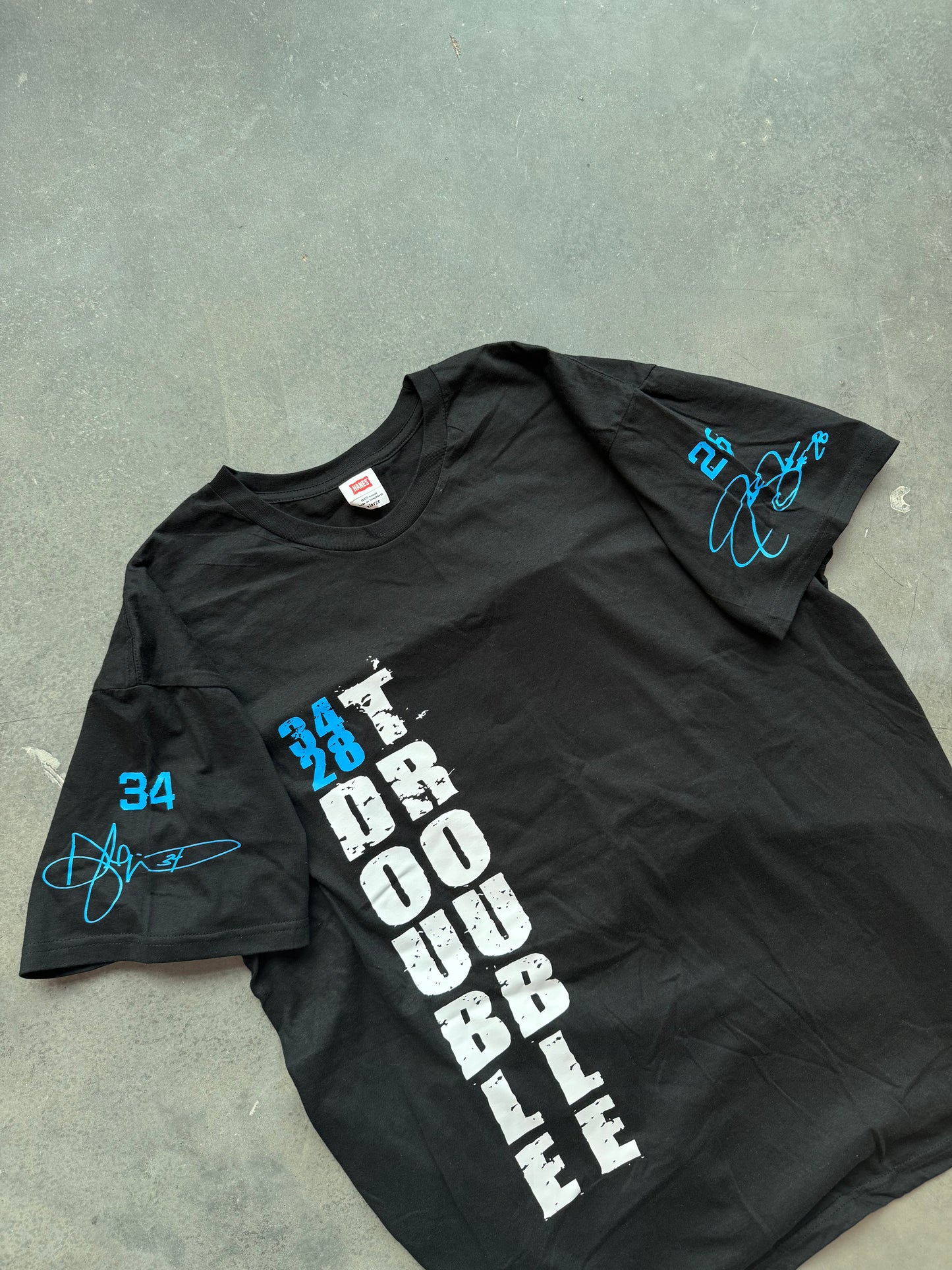 00’s Carolina Panthers DeAngelo Williams x Jonathan Stewart “Double Trouble” Official Troublemaker Fan Club NFL Tee (XL)