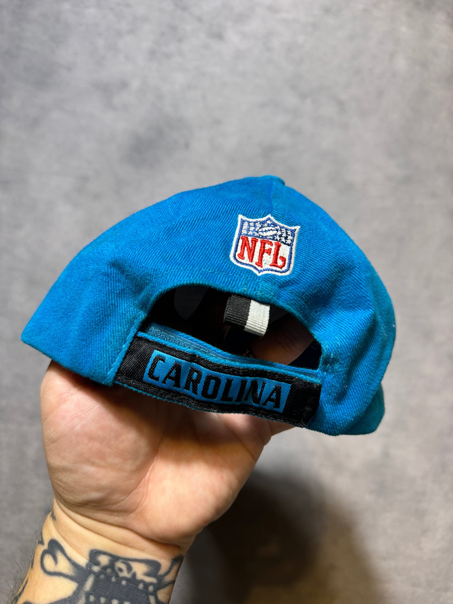 90’s Carolina Panthers Vintage Alternate Blue Logo Athletic NFL Strapback Hat (OSFA)
