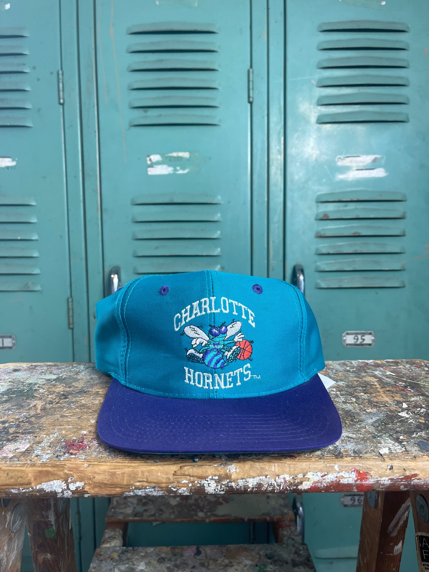 90’s Charlotte Hornets Vintage Teal/Purple NBA Snapback Hat (OSFA)