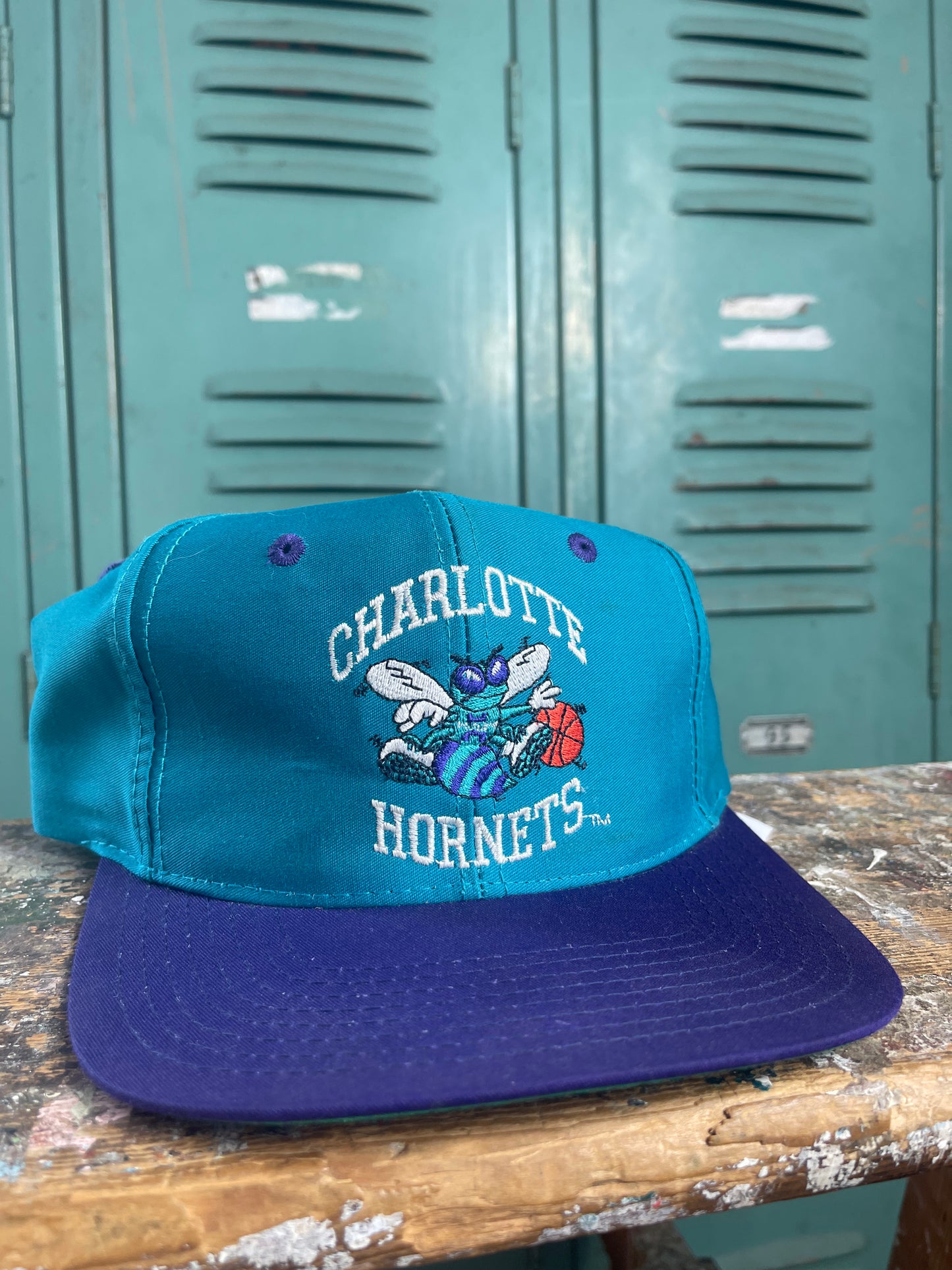 90’s Charlotte Hornets Vintage Teal/Purple NBA Snapback Hat (OSFA)