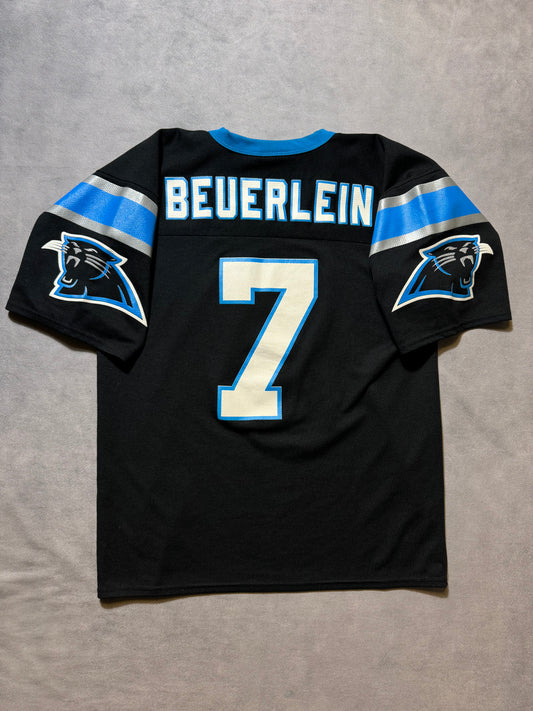 90’s Carolina Panthers Steve Beuerlein Vintage Black Logo Athletic NFL Jersey (Medium)