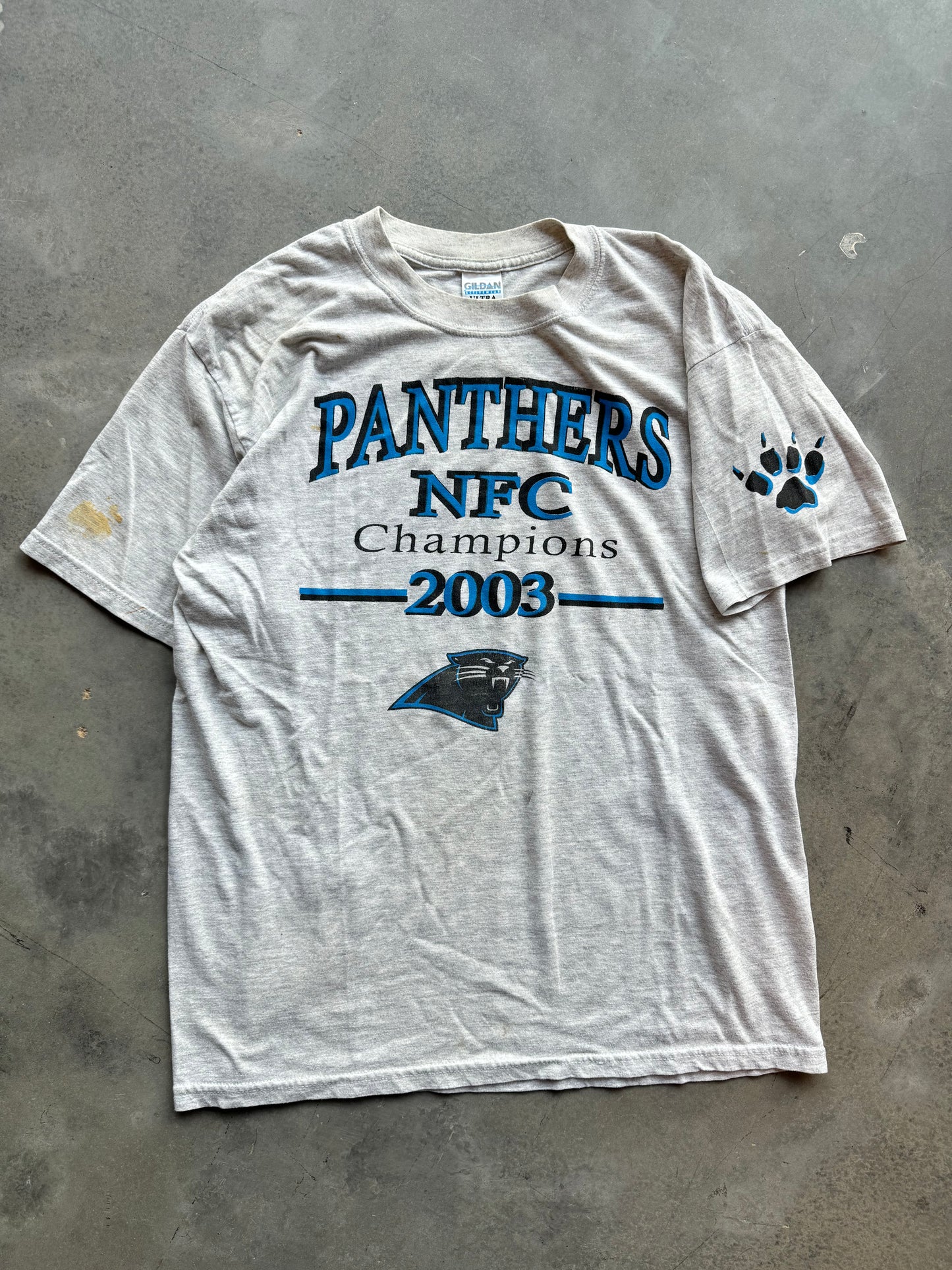 2003 Carolina Panthers Vintage NFC Champions Paw Print NFL Tee Large Locker Room CLT