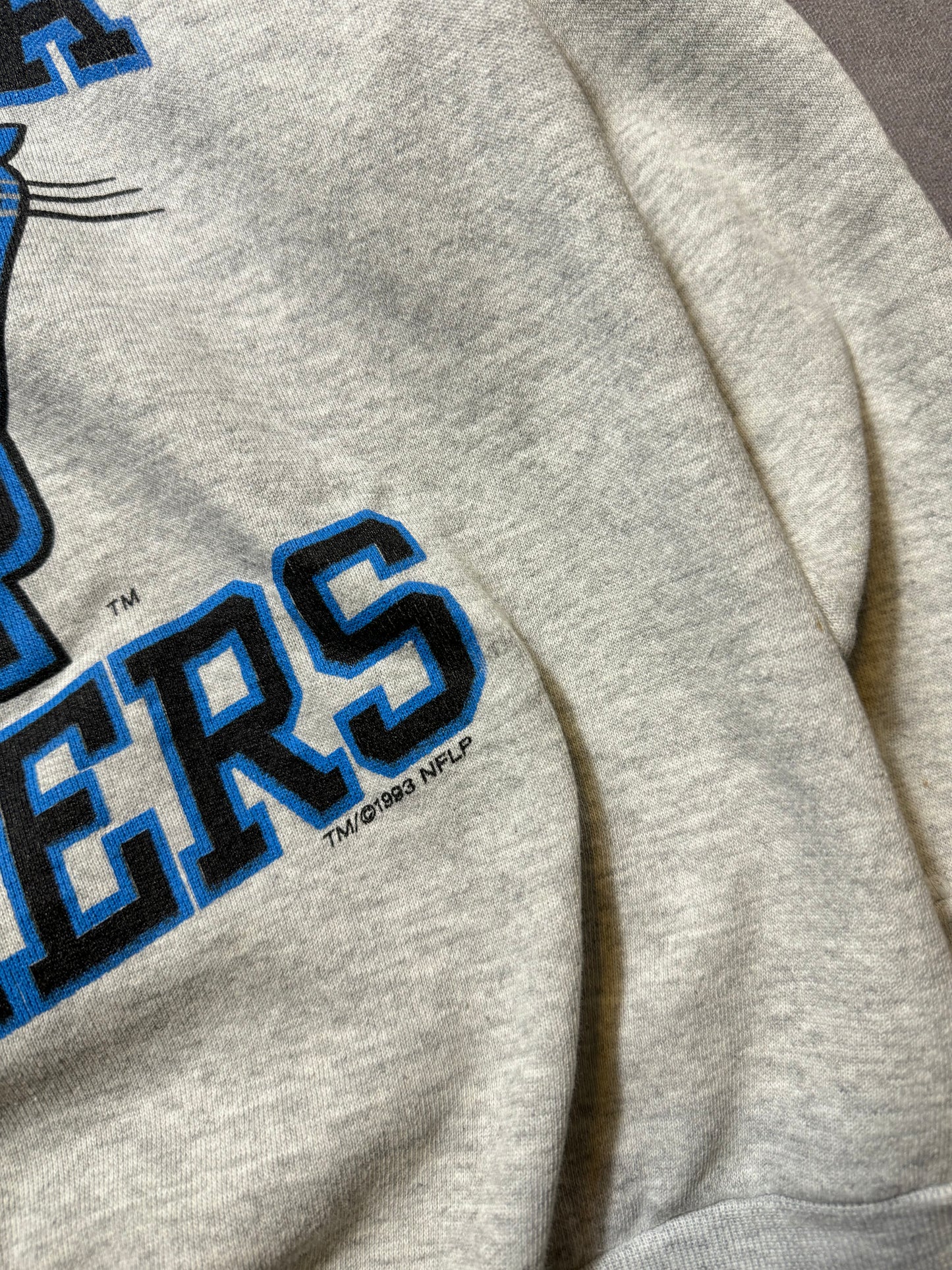 1993 Carolina Panthers Vintage Heather Grey Big Logo Franchise Announcement NFL Crewneck (Medium)