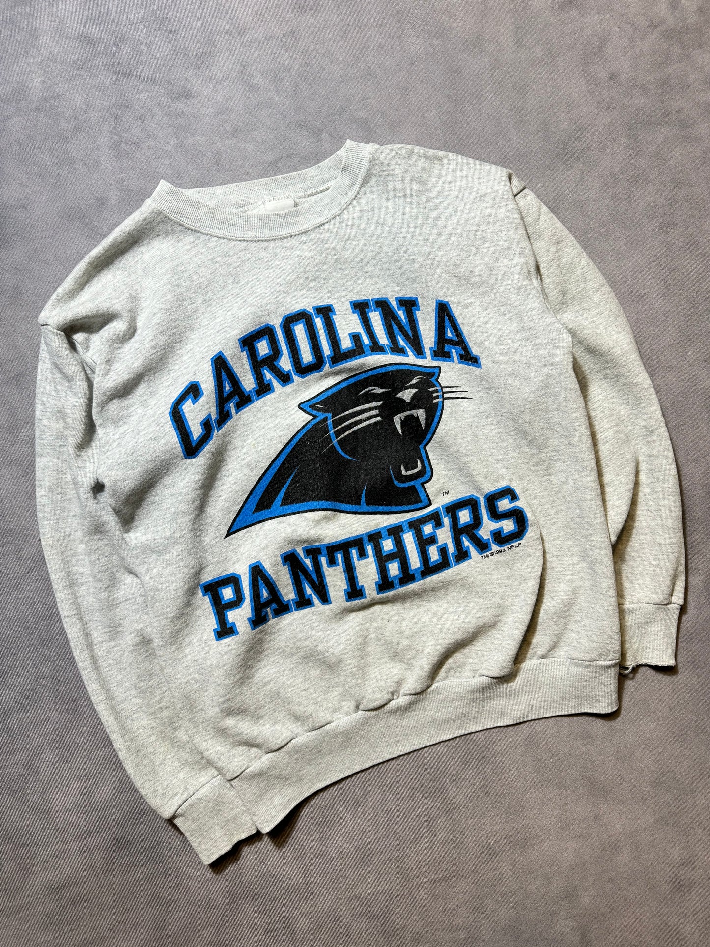 1993 Carolina Panthers Vintage Heather Grey Big Logo Franchise Announcement NFL Crewneck (Medium)