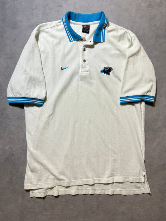 90’s Carolina Panthers Vintage White Nike Sideline Style Collared Polo NFL Shirt (Large)