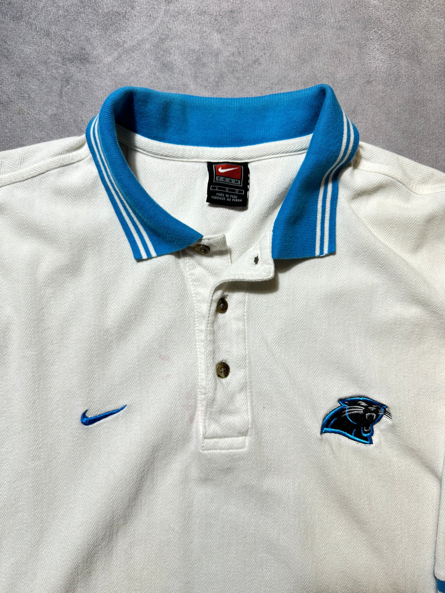 90’s Carolina Panthers Vintage White Nike Sideline Style Collared Polo NFL Shirt (Large)