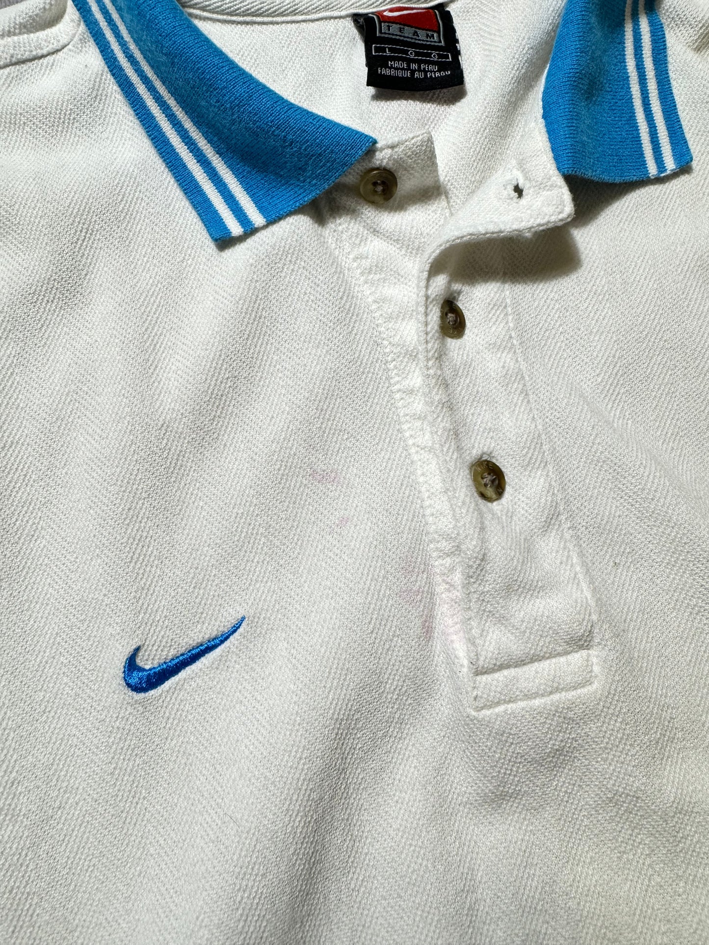 90’s Carolina Panthers Vintage White Nike Sideline Style Collared Polo NFL Shirt (Large)