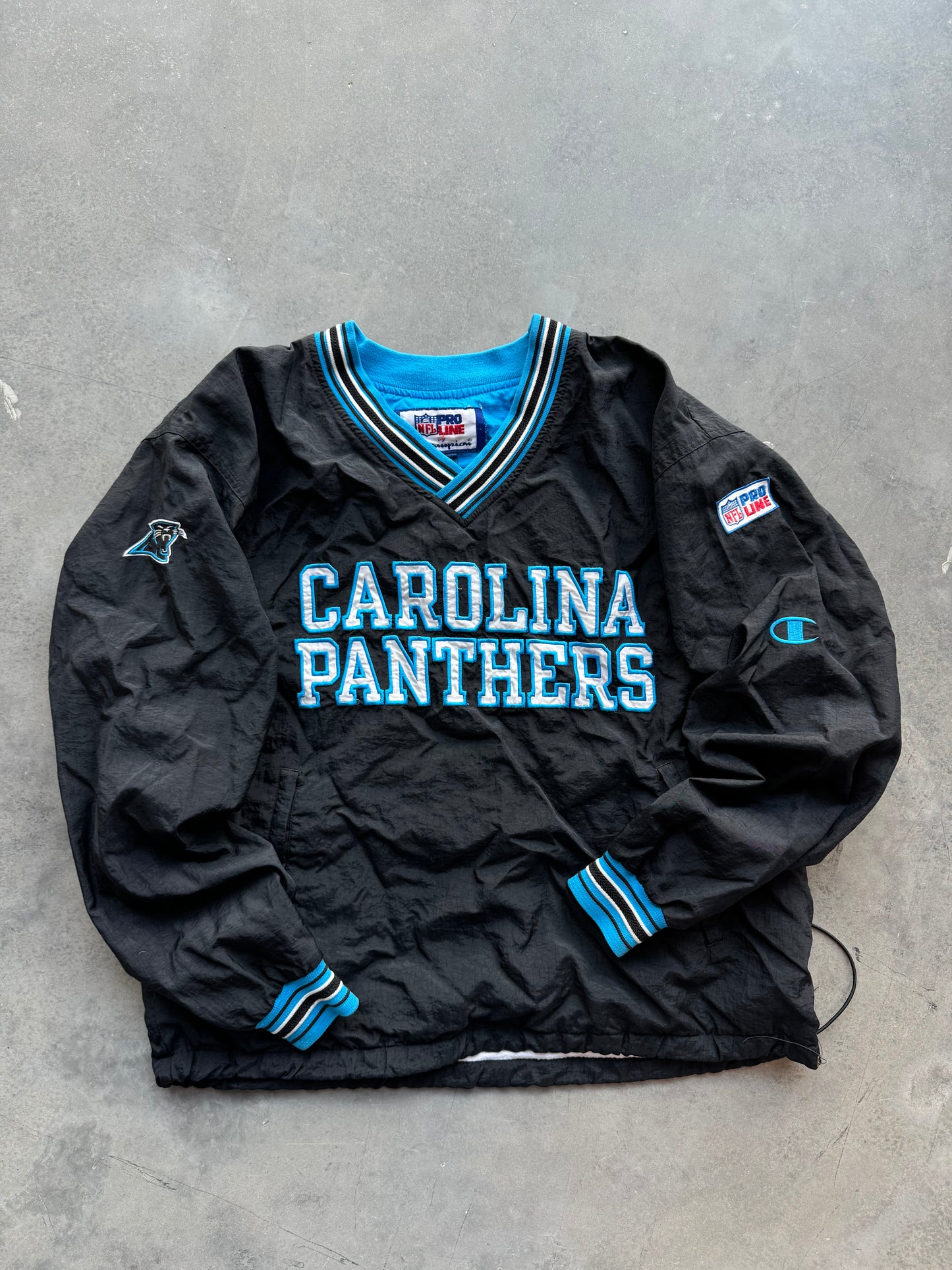 90’s Carolina Panthers Vintage Champion NFL Pro Line Block Letter Spellout Pullover (Large)