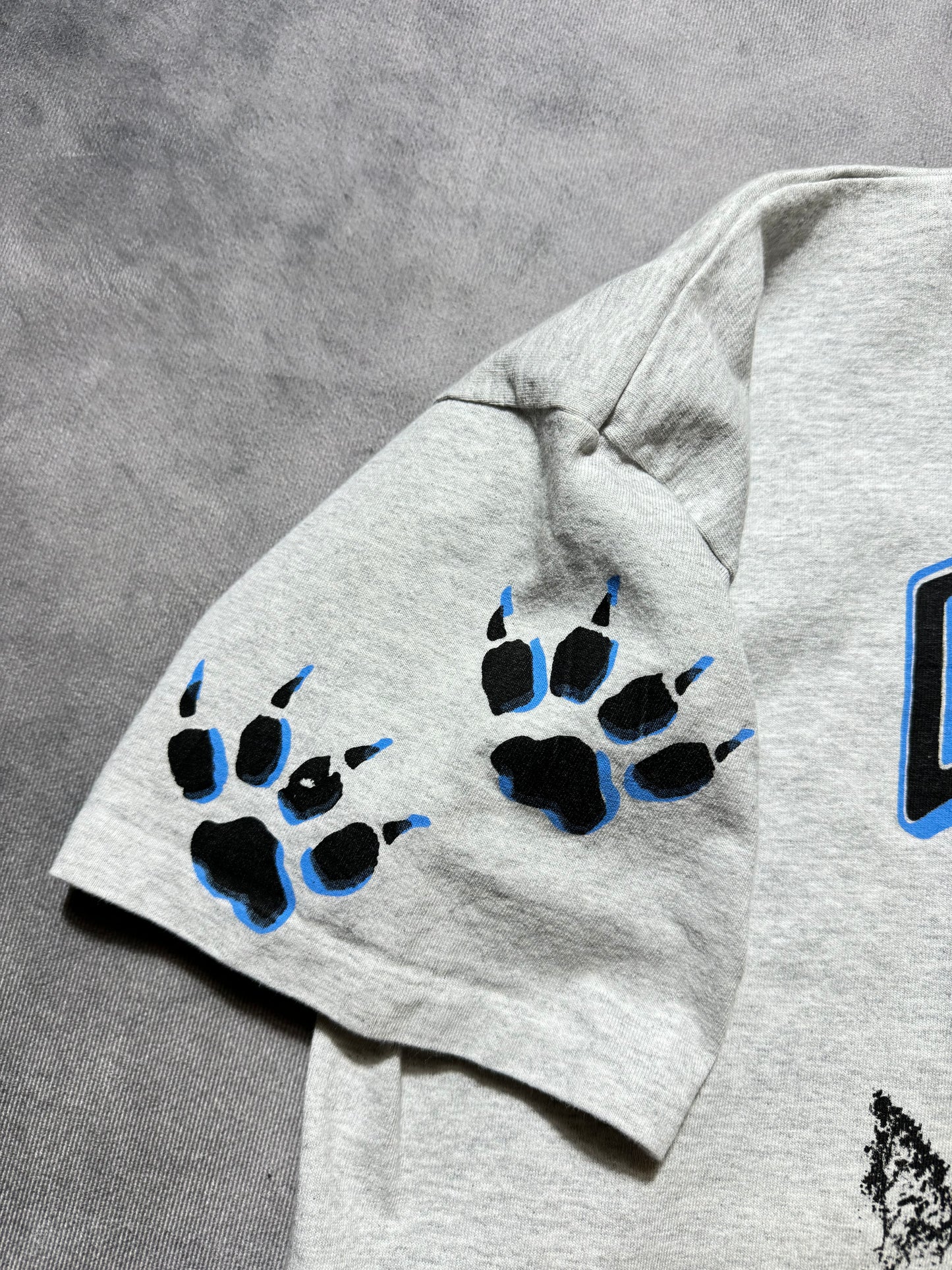 90’s Carolina Panthers Vintage Charlotte Skyline Realistic Cat Illustration Carolina Prowlers Booster Club NFL Tee (XL)