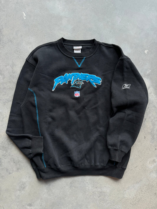 00’s Carolina Panthers Vintage Reebok Heavyweight Cat Scratch Font Chenille Embroidered NFL Crewneck (XL)