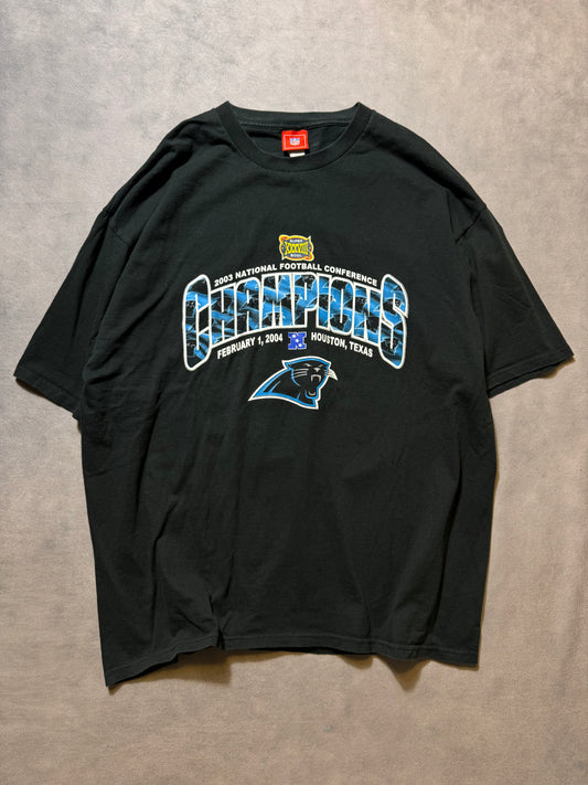 2004 Carolina Panthers NFC Champions Super Bowl XXXVIII Repeat Logo Vintage NFL Tee (XXL)