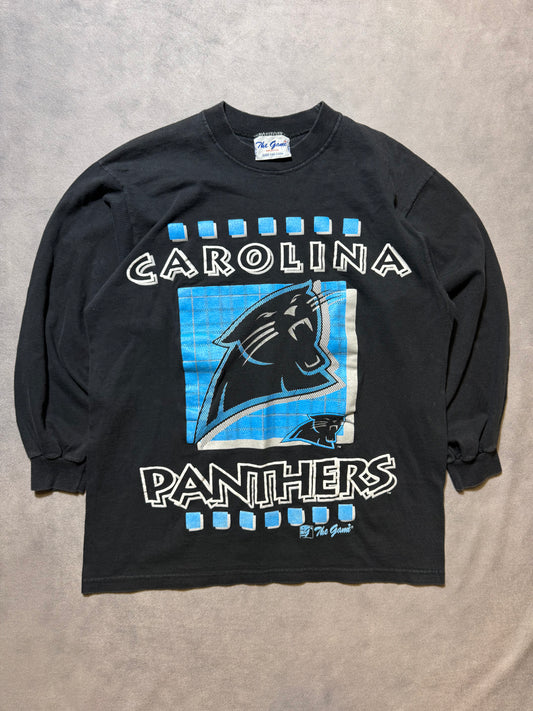 90’s Carolina Panthers Vintage Black The Game Puff Print NFL Longsleeve Tee (Medium)