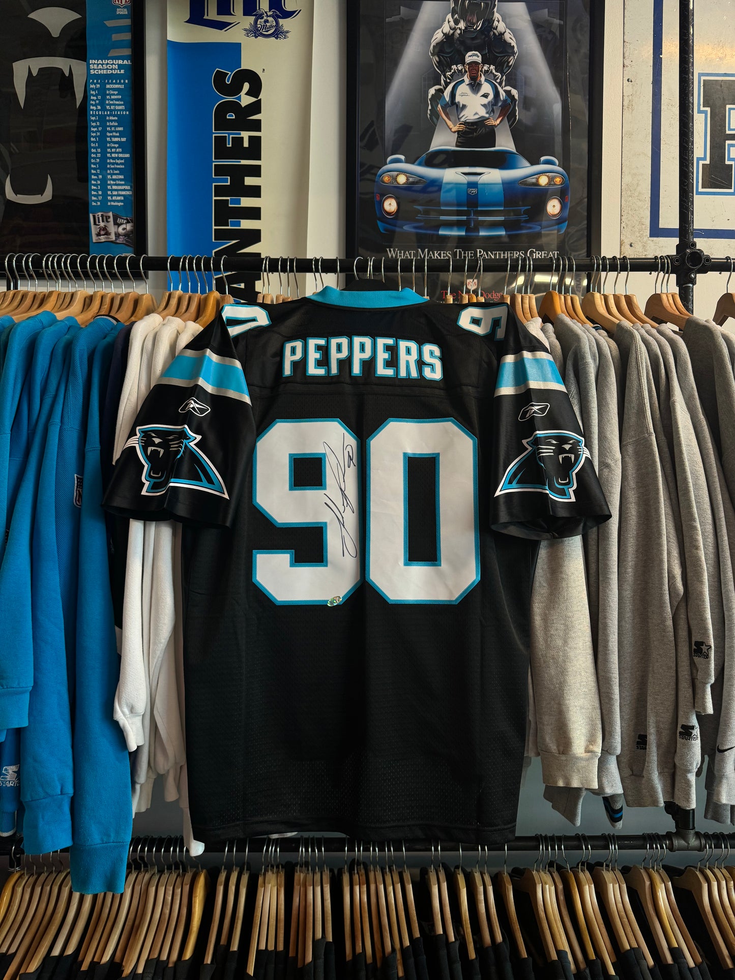 00’s Carolina Panthers Julius Peppers Vintage Black Reebok Stitched Swingman NFL Jersey - Deadstock & Signed (XXL)