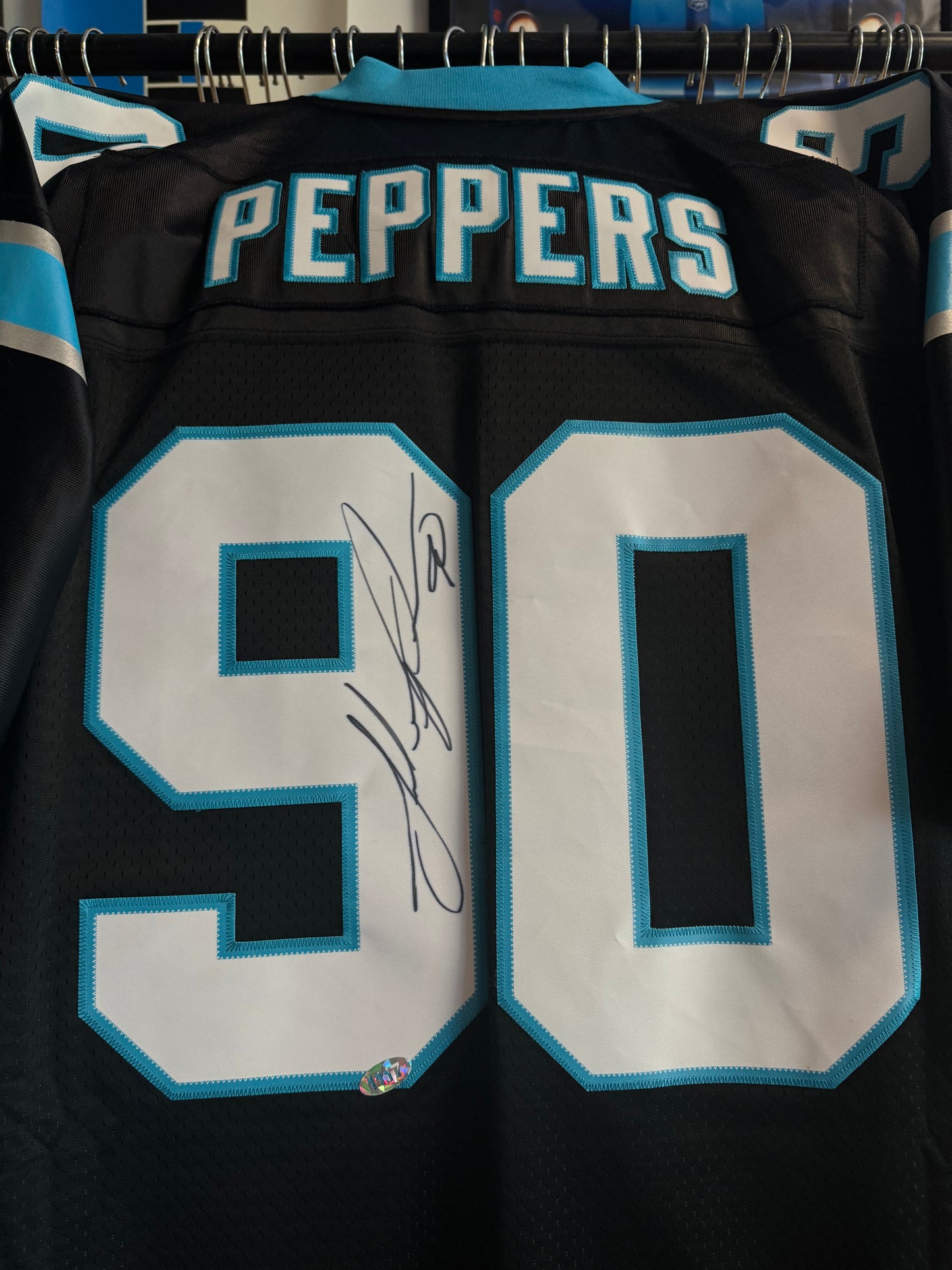 00’s Carolina Panthers Julius Peppers Vintage Black Reebok Stitched Swingman NFL Jersey - Deadstock & Signed (XXL)