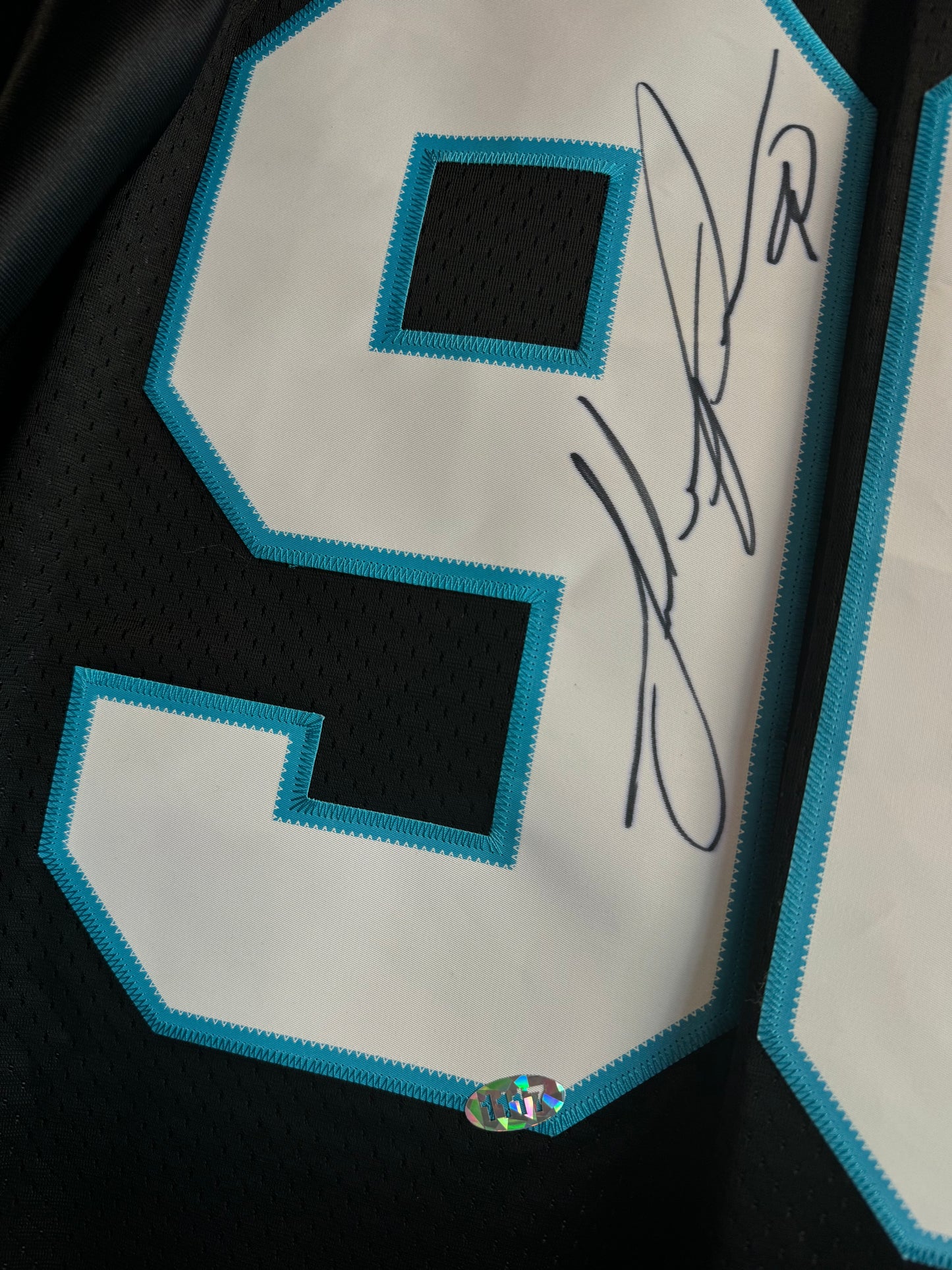 00’s Carolina Panthers Julius Peppers Vintage Black Reebok Stitched Swingman NFL Jersey - Deadstock & Signed (XXL)