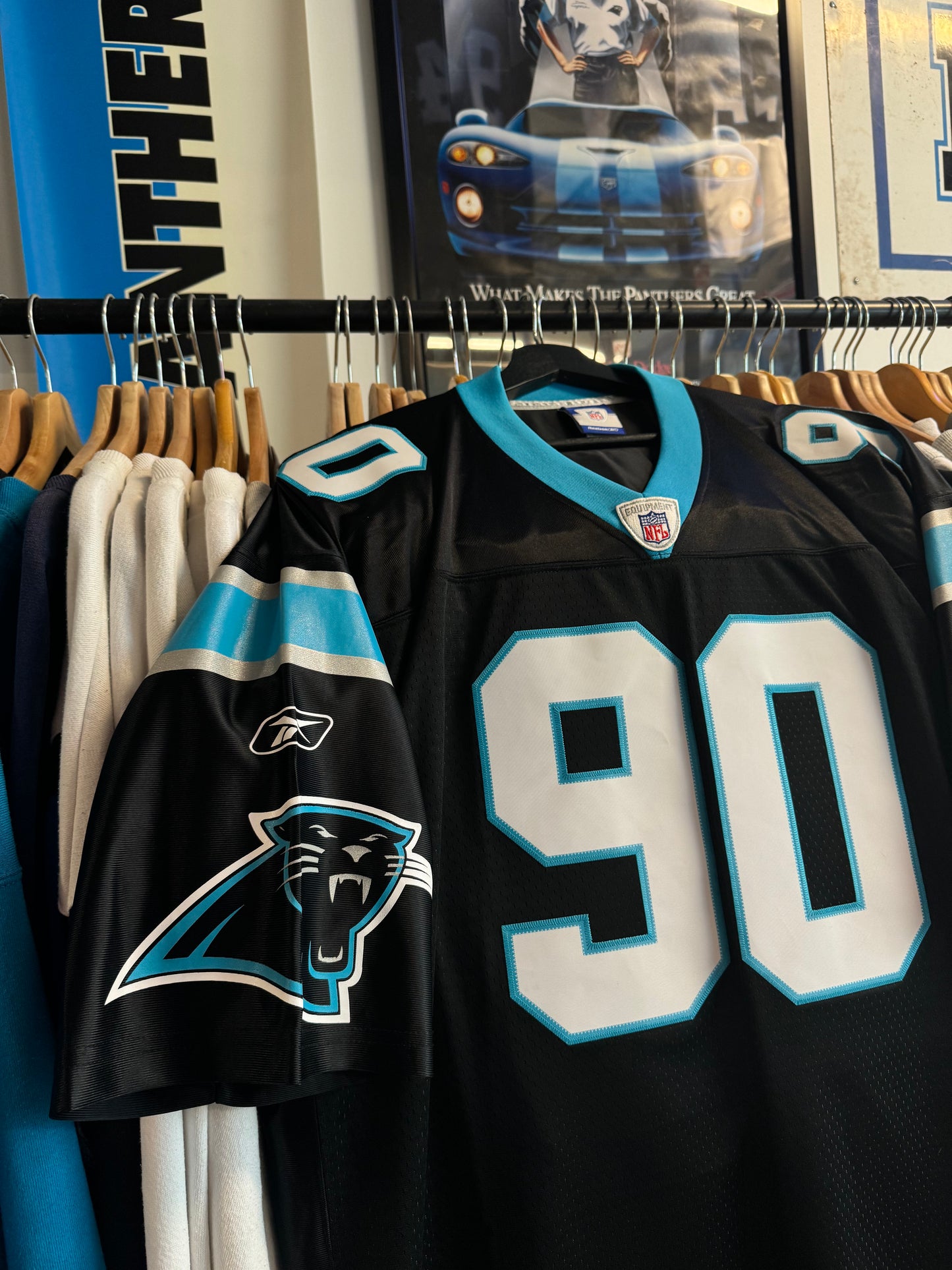 00’s Carolina Panthers Julius Peppers Vintage Black Reebok Stitched Swingman NFL Jersey - Deadstock & Signed (XXL)