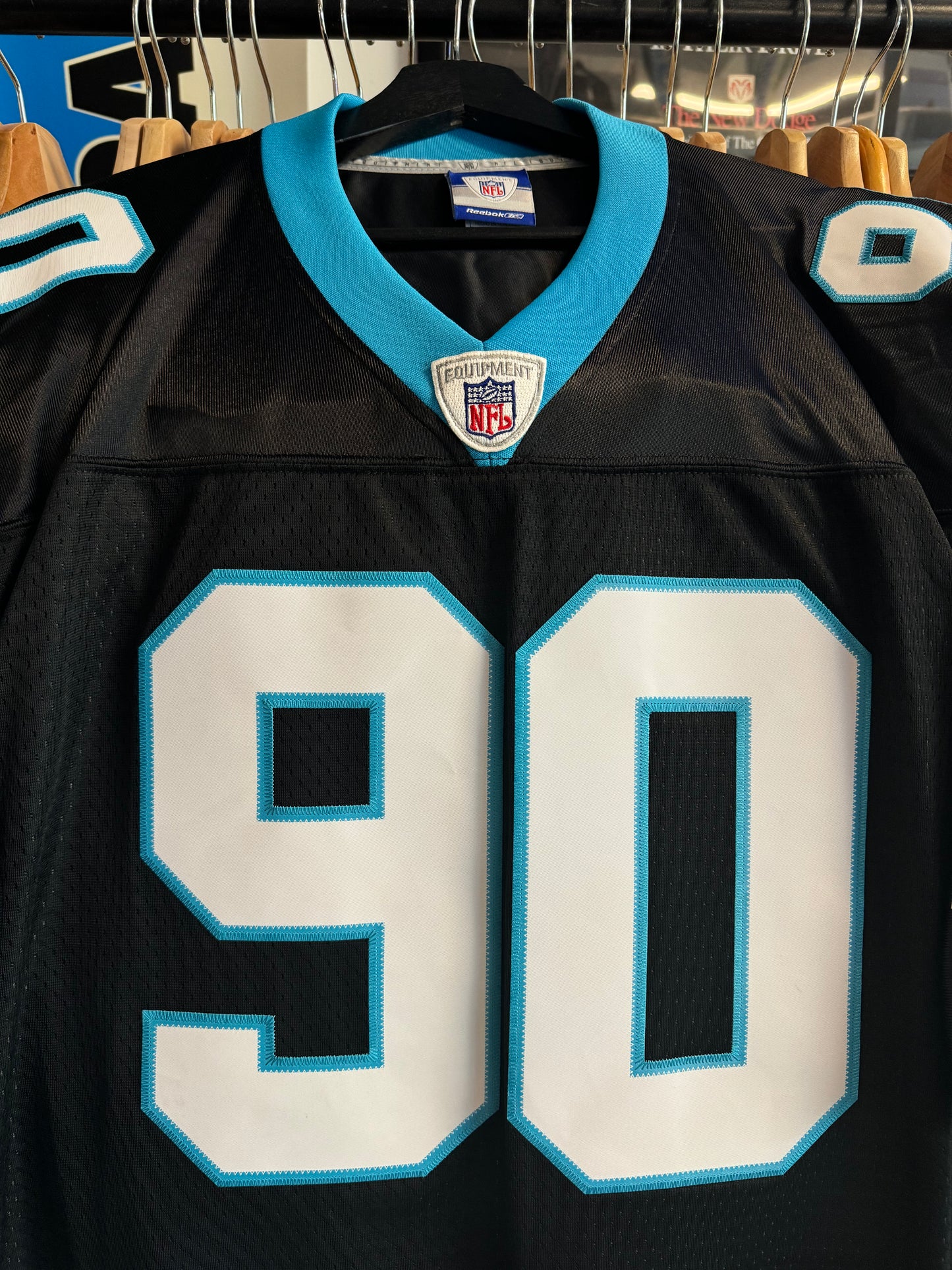 00’s Carolina Panthers Julius Peppers Vintage Black Reebok Stitched Swingman NFL Jersey - Deadstock & Signed (XXL)