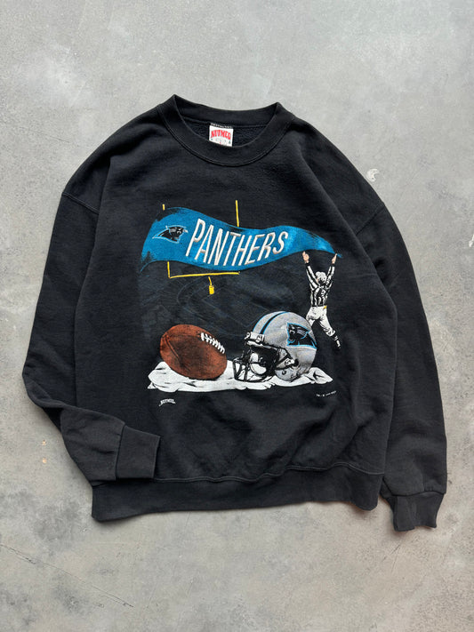 1993 Carolina Panthers Vintage Nutmeg Mills Silver Contrast Stitching Embroidered NFL Crewneck (Large)