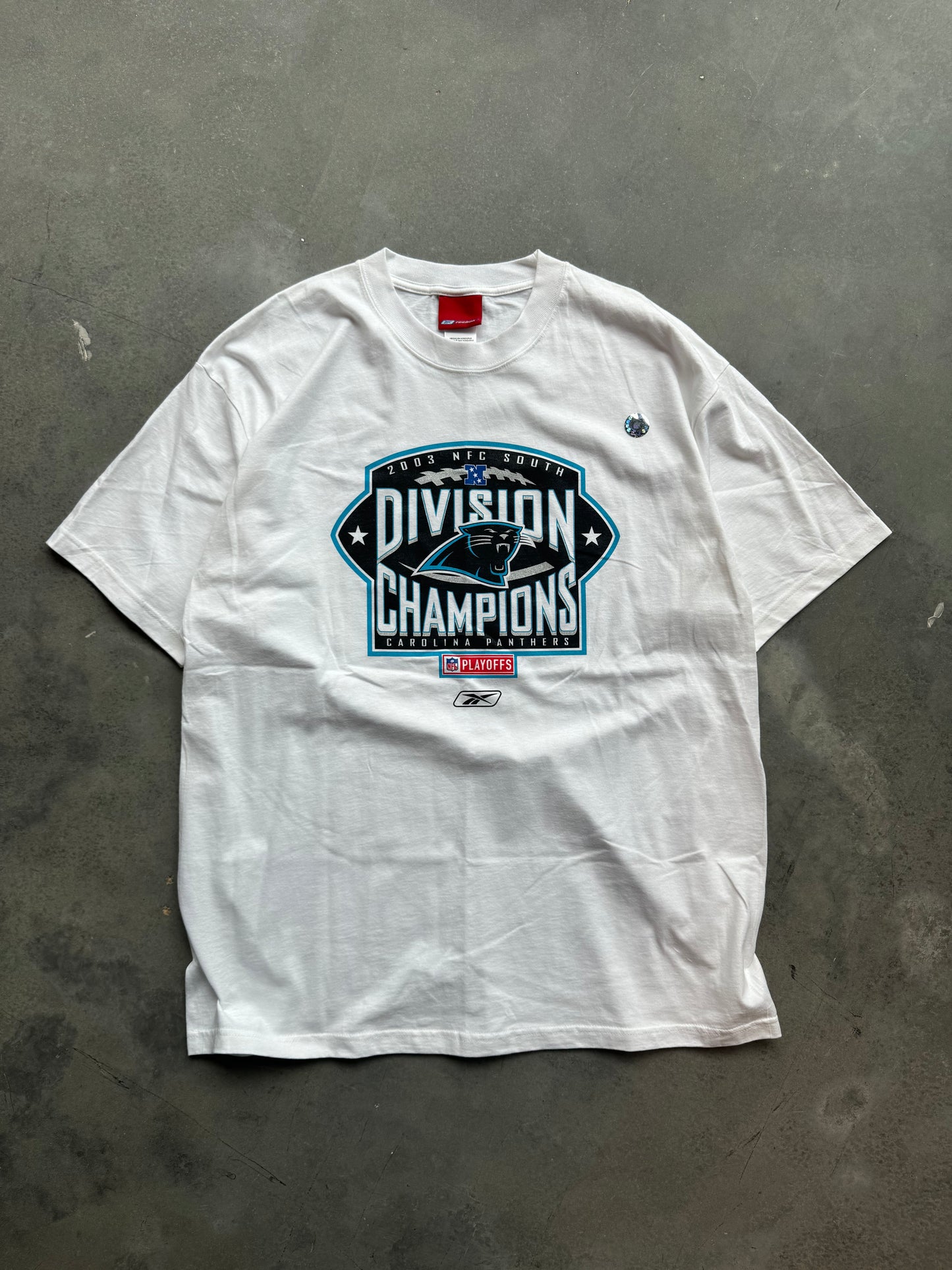 2003 Carolina Panthers NFC South Division Champions Vintage Reebok NFL Playoffs Tee - Deadstock (Large)