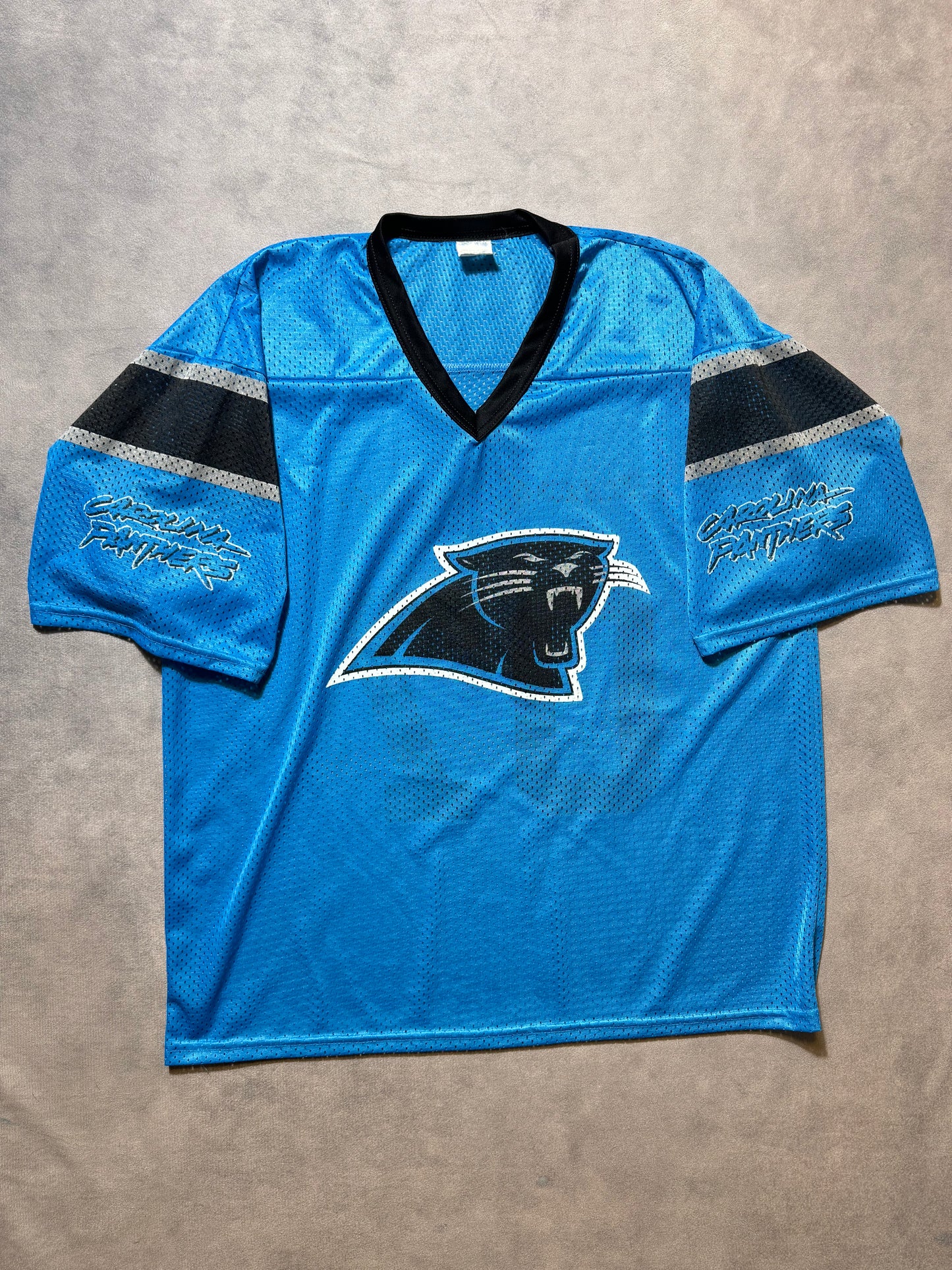 2007 Carolina Panthers x Bud Light Blue Mesh Cat Scratch Font Practice Style NFL Jersey (XL)