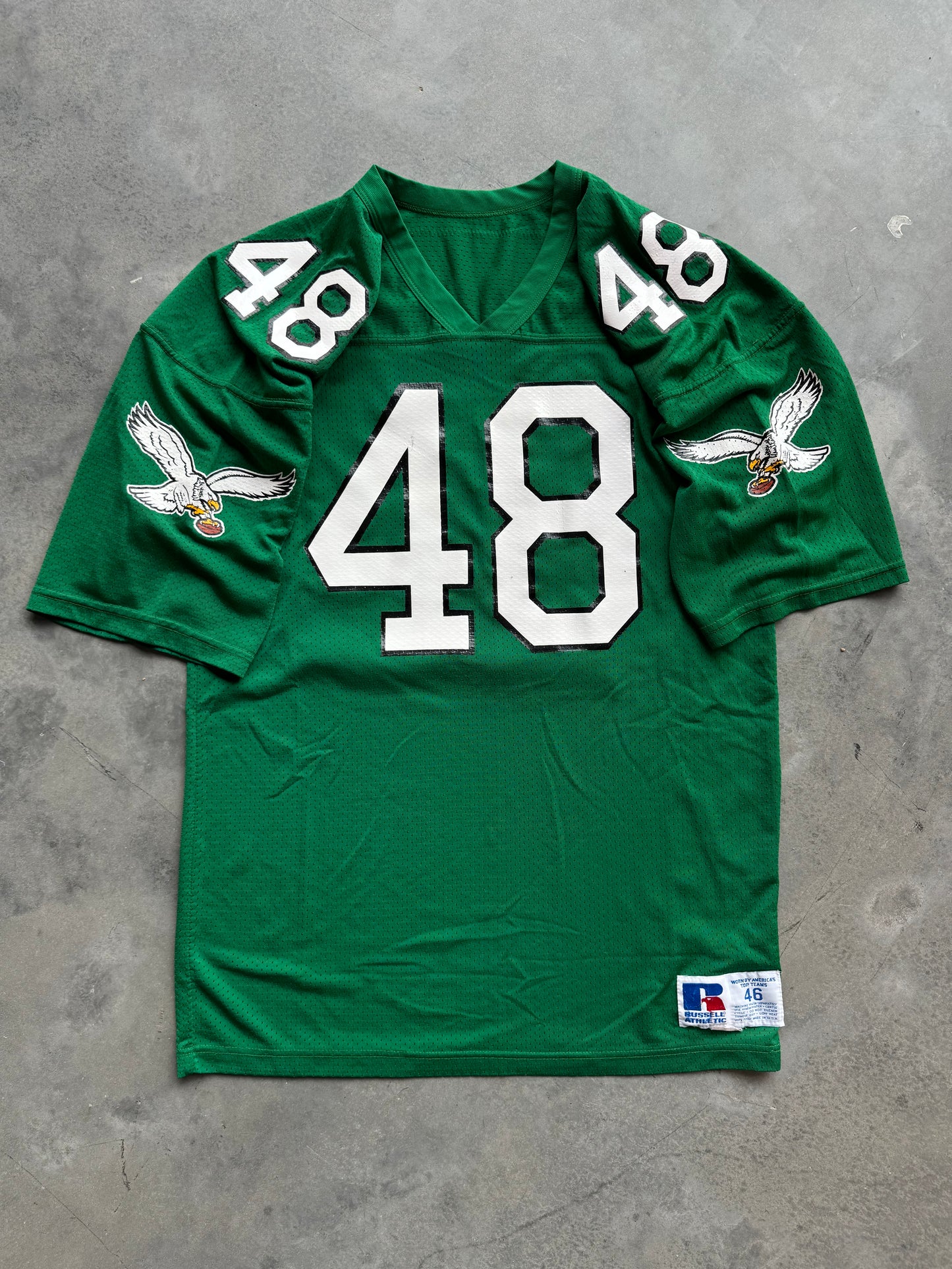 90’s Philadelphia Eagles Wes Hopkins Vintage Russell Athletic Kelly Green NFL Authentic Jersey (46/Large)