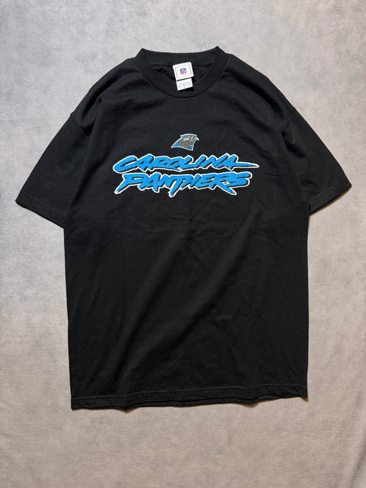00’s Carolina Panthers Vintage Black Cat Scratch Font Logo NFL Tee - Deadstock (Large)