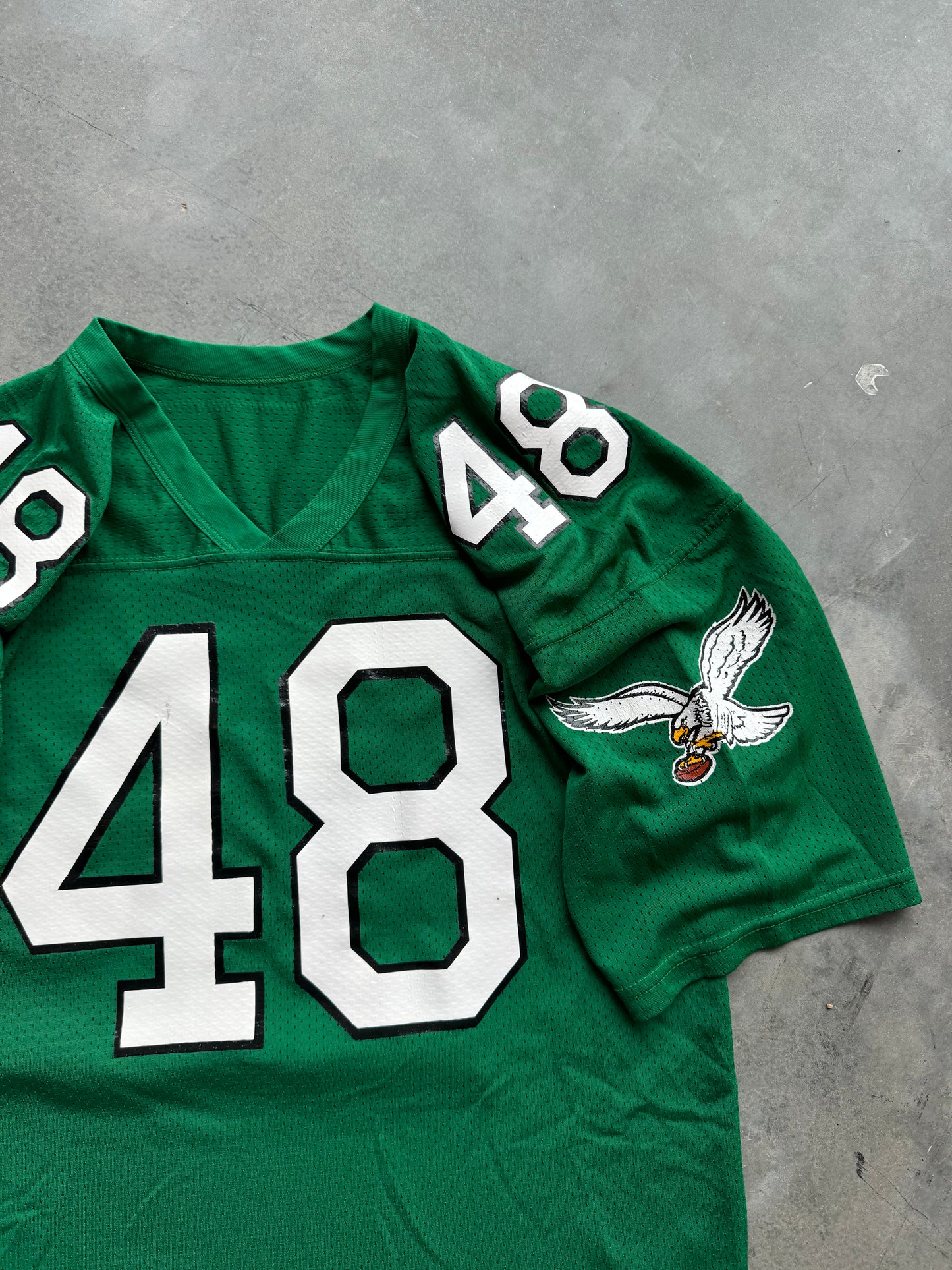 90’s Philadelphia Eagles Wes Hopkins Vintage Russell Athletic Kelly Green NFL Authentic Jersey (46/Large)