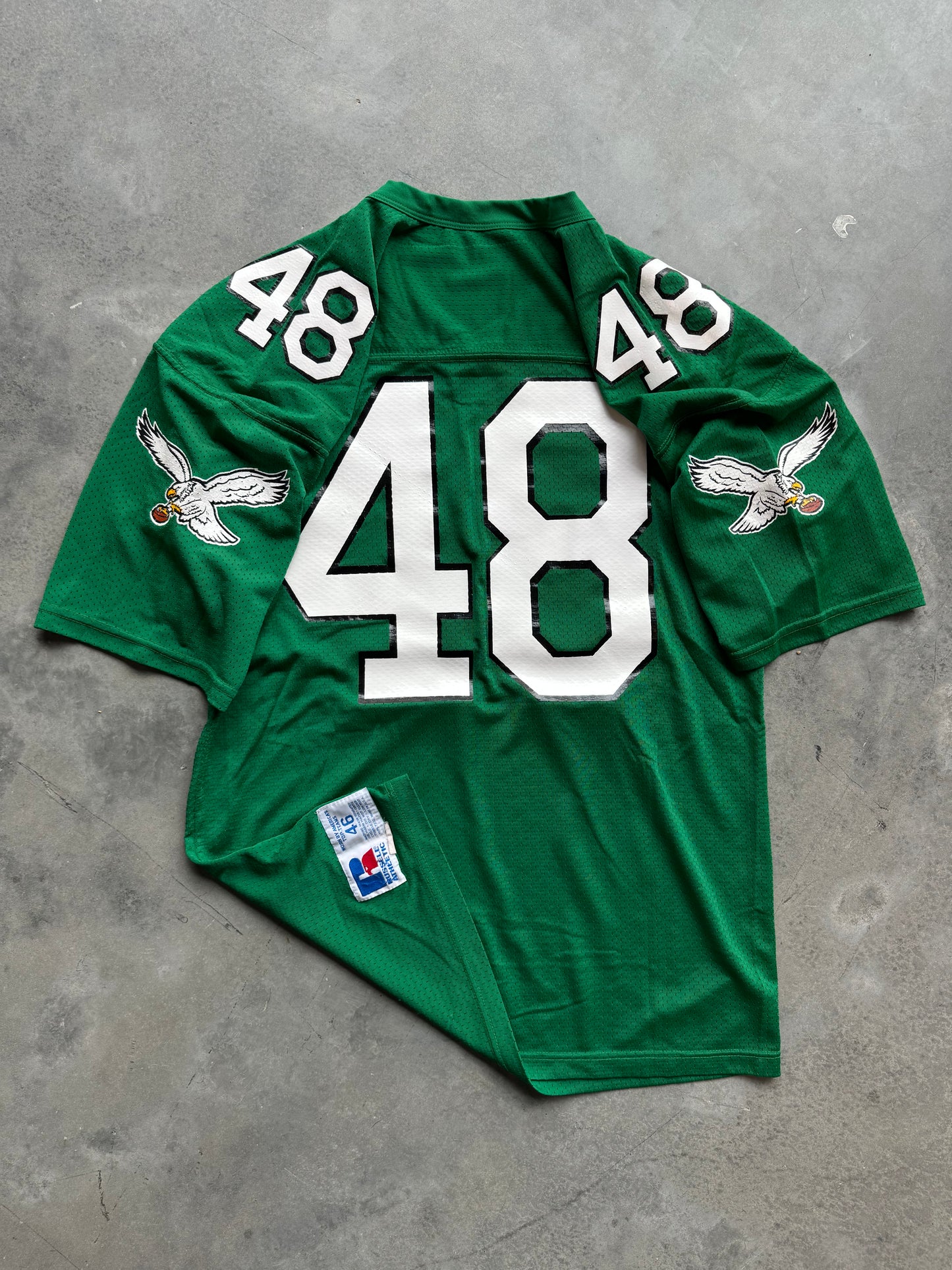 90’s Philadelphia Eagles Wes Hopkins Vintage Russell Athletic Kelly Green NFL Authentic Jersey (46/Large)