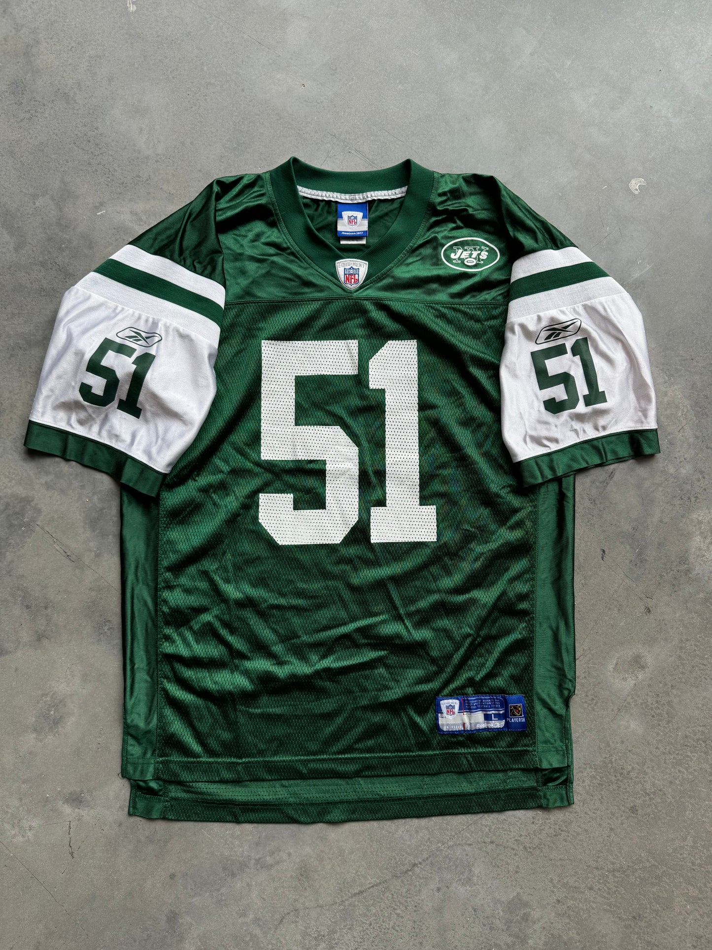 00’s New York Jets Jonathan Vilma Vintage Green Reebok NFL Jersey (Large)