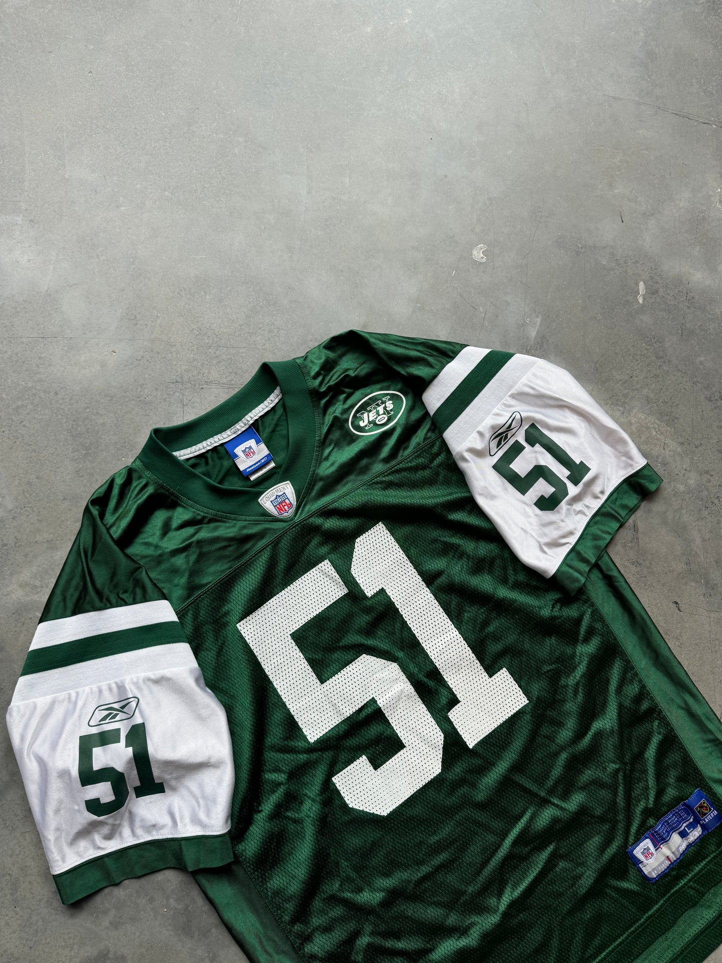 00’s New York Jets Jonathan Vilma Vintage Green Reebok NFL Jersey (Large)