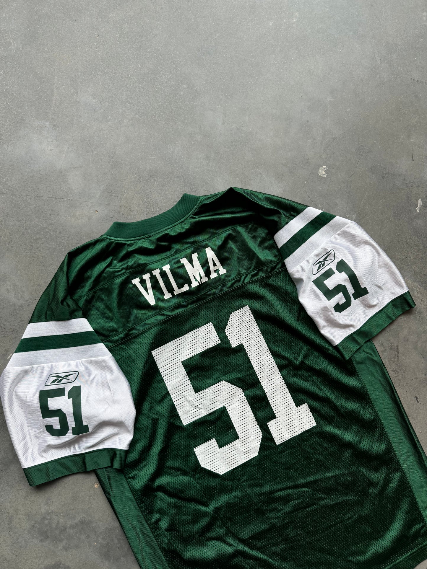 00’s New York Jets Jonathan Vilma Vintage Green Reebok NFL Jersey (Large)