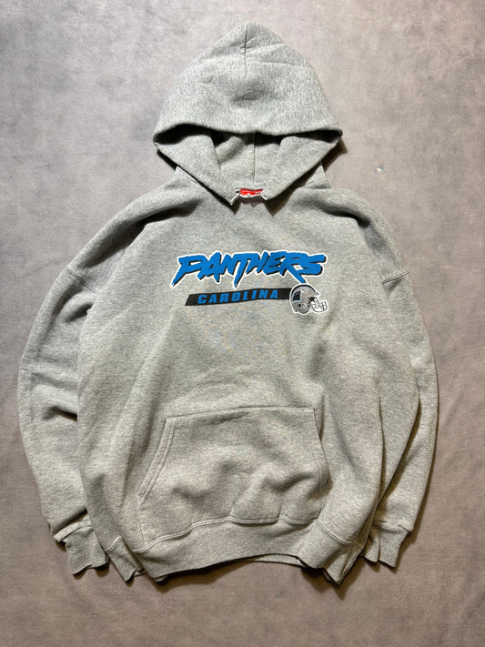 00’s Carolina Panthers Vintage Grey Cat Scratch Font NFL Hoodie (XL)