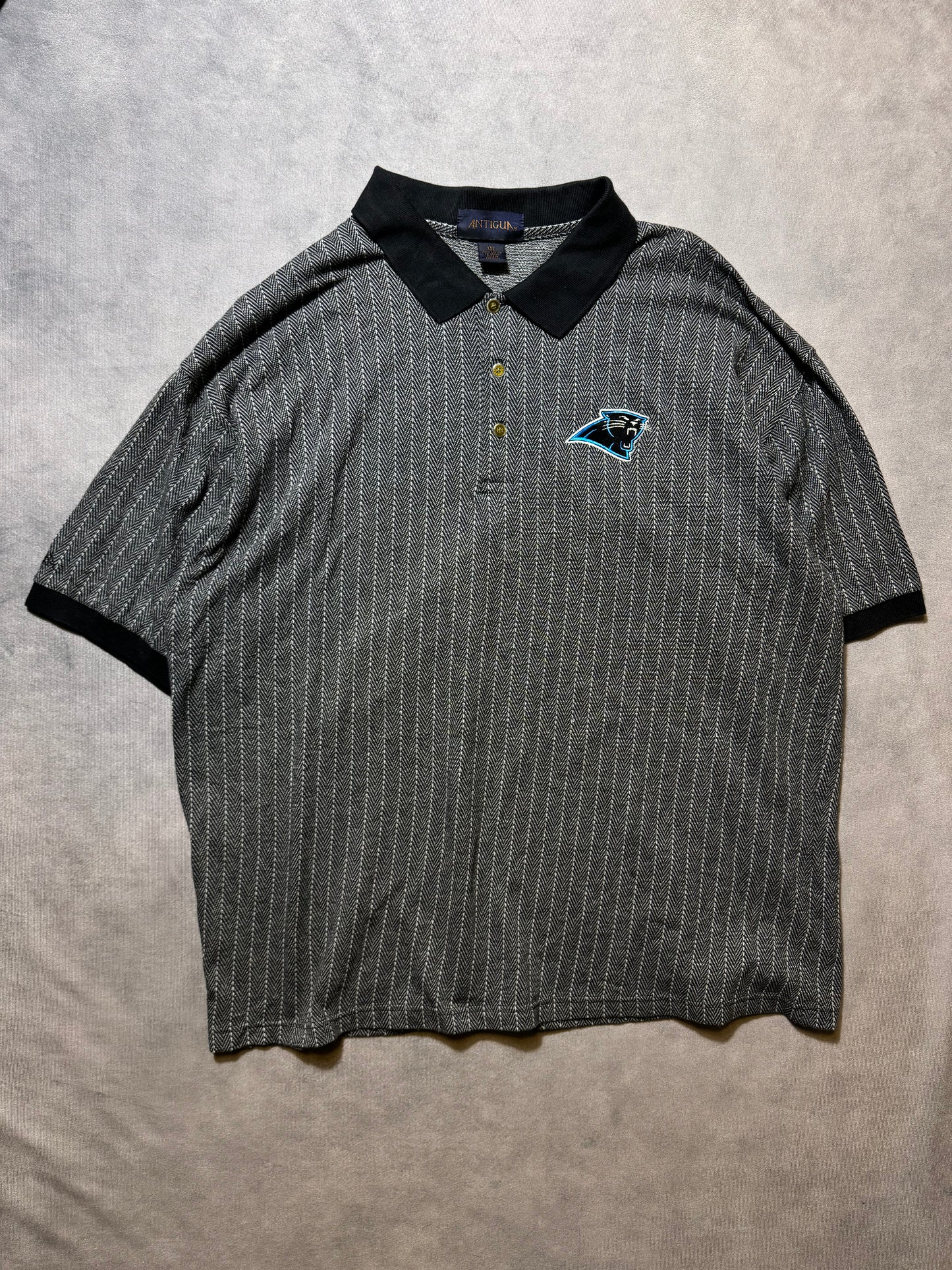 90’s Carolina Panthers Vintage Antigua Sportswear All Over Print Golf Collared NFL Polo Shirt (XXL)