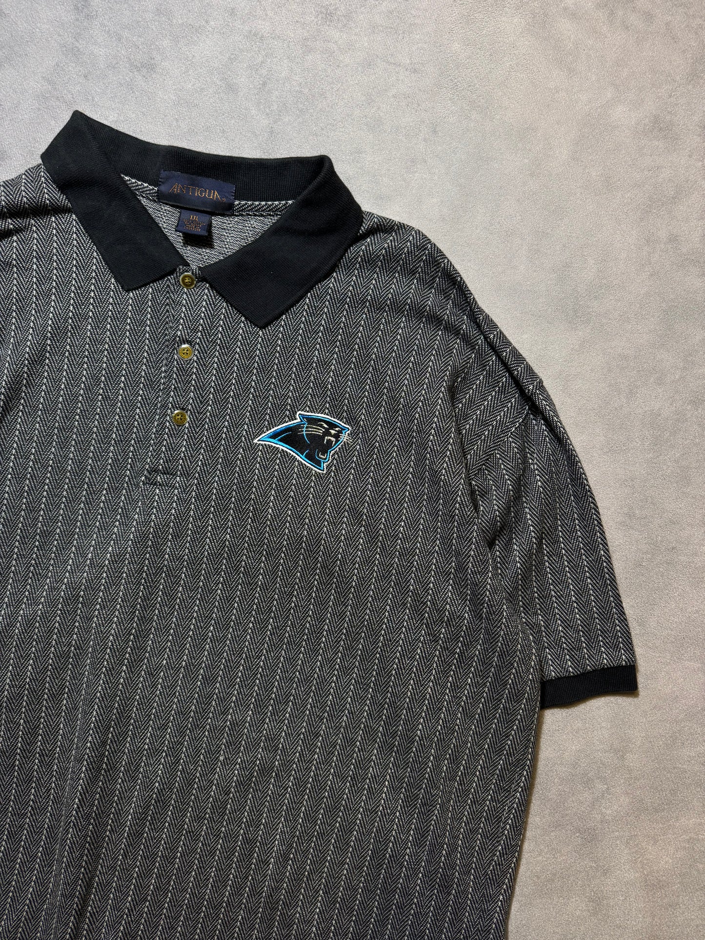 90’s Carolina Panthers Vintage Antigua Sportswear All Over Print Golf Collared NFL Polo Shirt (XXL)