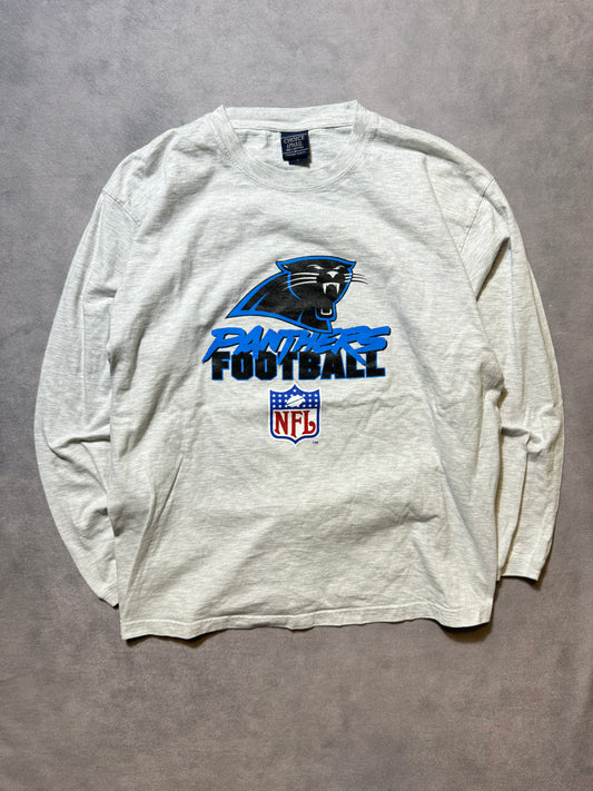 00’s Carolina Panthers Vintage Heather Grey Cat Scratch Font NFL Longsleeve Tee (Medium)
